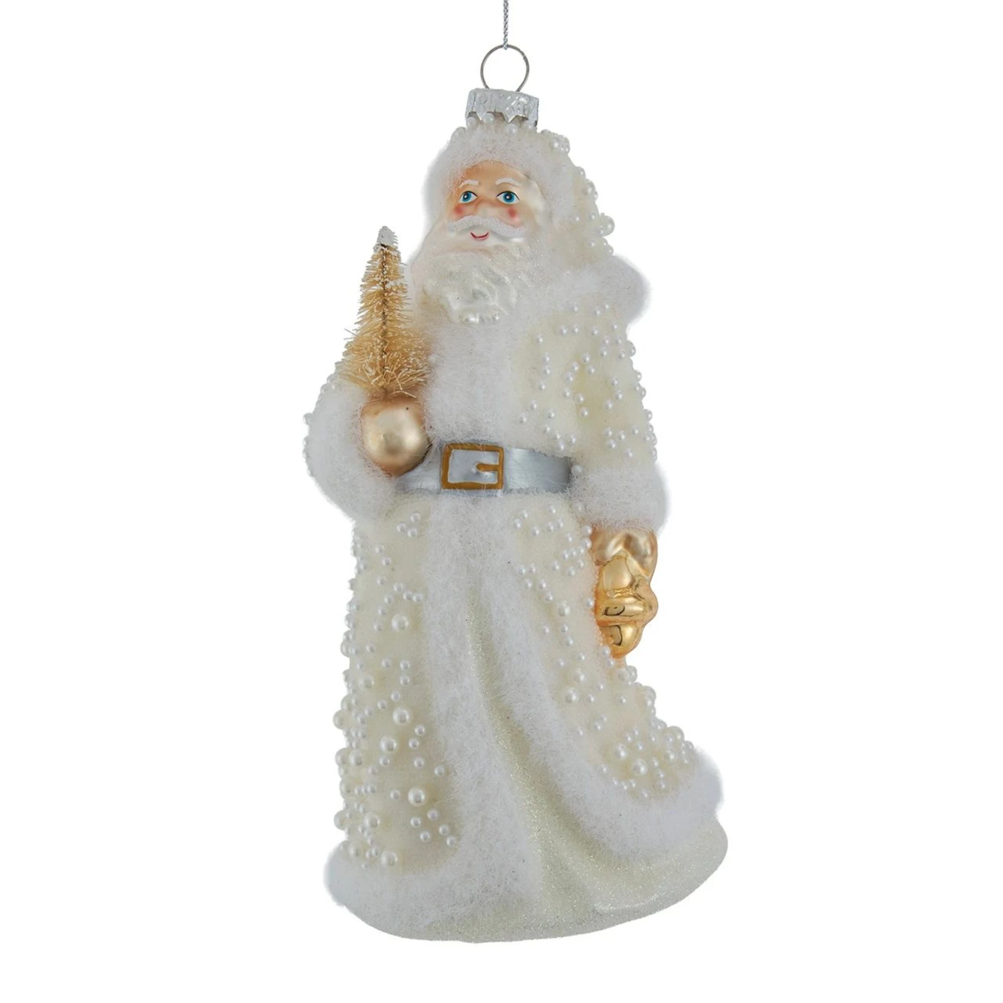 Kurt Adler Glass Christmas Ornament, Pearlescent Santa with Tree, 8"