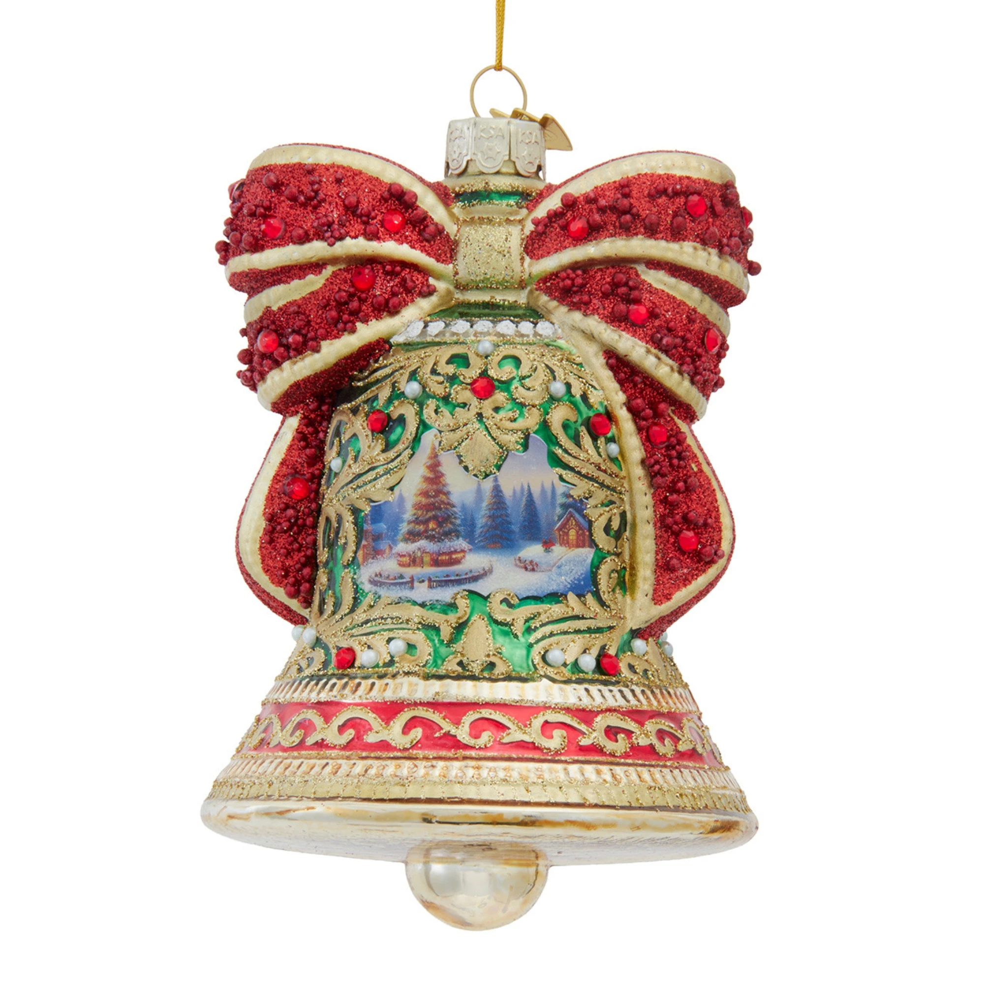 Kurt Adler Bellissimo Glass Collection, Bell With Scenery Ornament, 5"