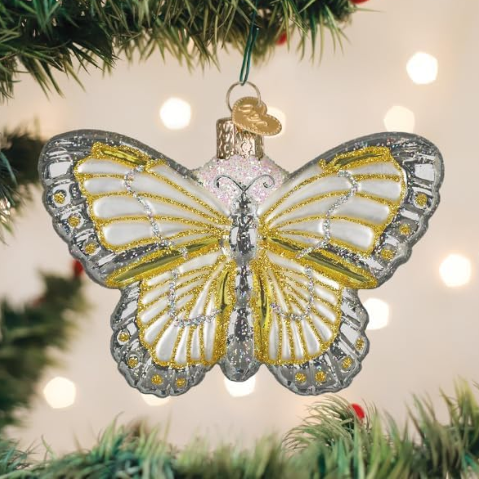 Old World Christmas Blown Glass Sterling Butterfly Ornament