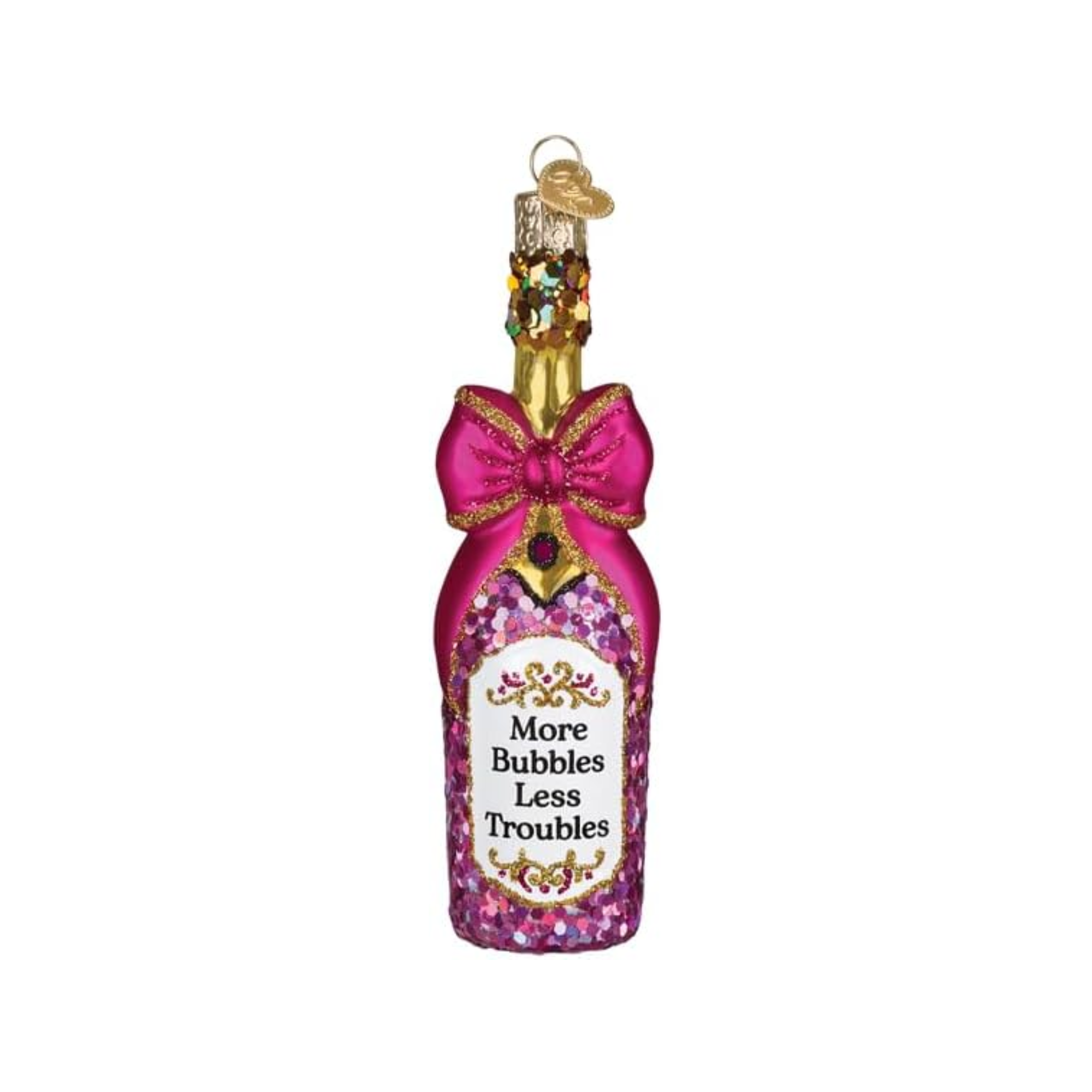 Old World Christmas Blown Glass Ornament Collection, Champagne Bottle with Bow