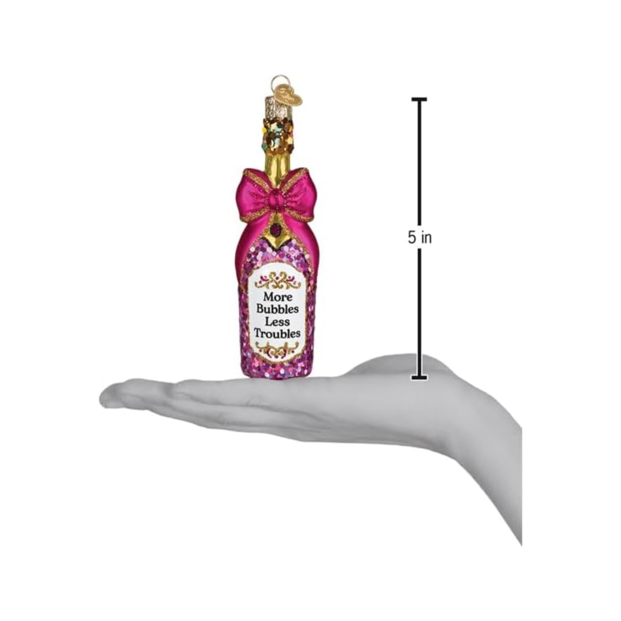 Old World Christmas Blown Glass Ornament Collection, Champagne Bottle with Bow