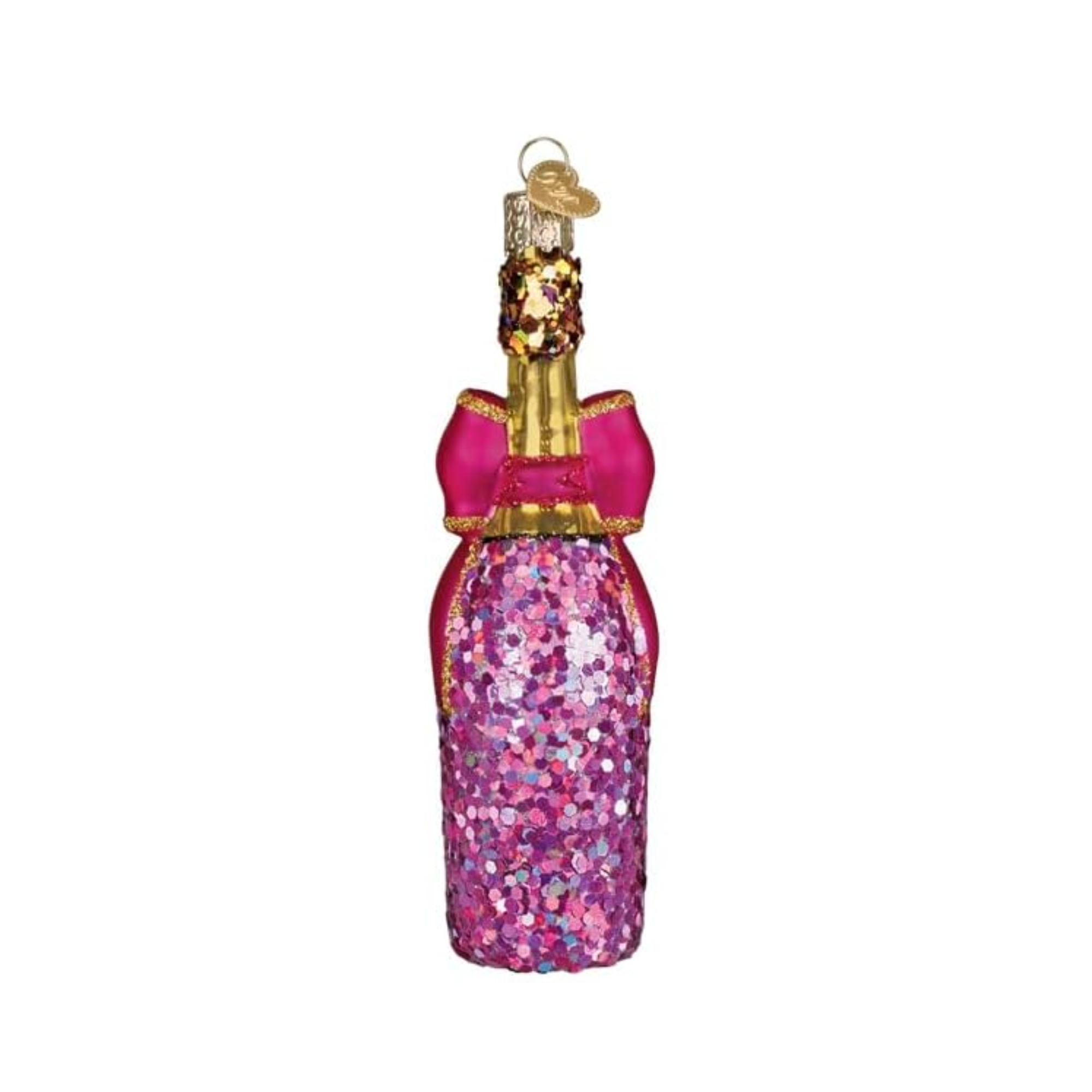 Old World Christmas Blown Glass Ornament Collection, Champagne Bottle with Bow