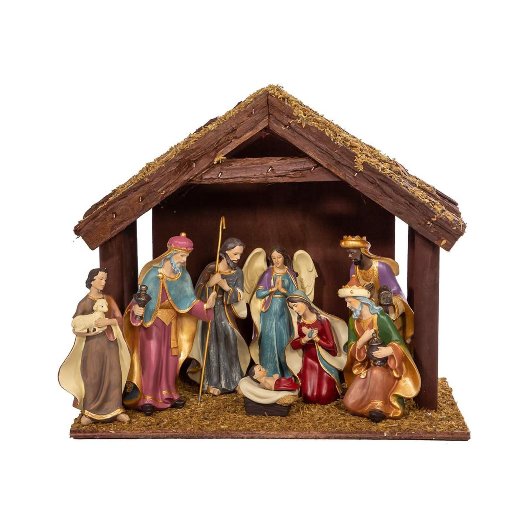 Kurt Adler Nativity Set with Wooden Stable, 8 Piece