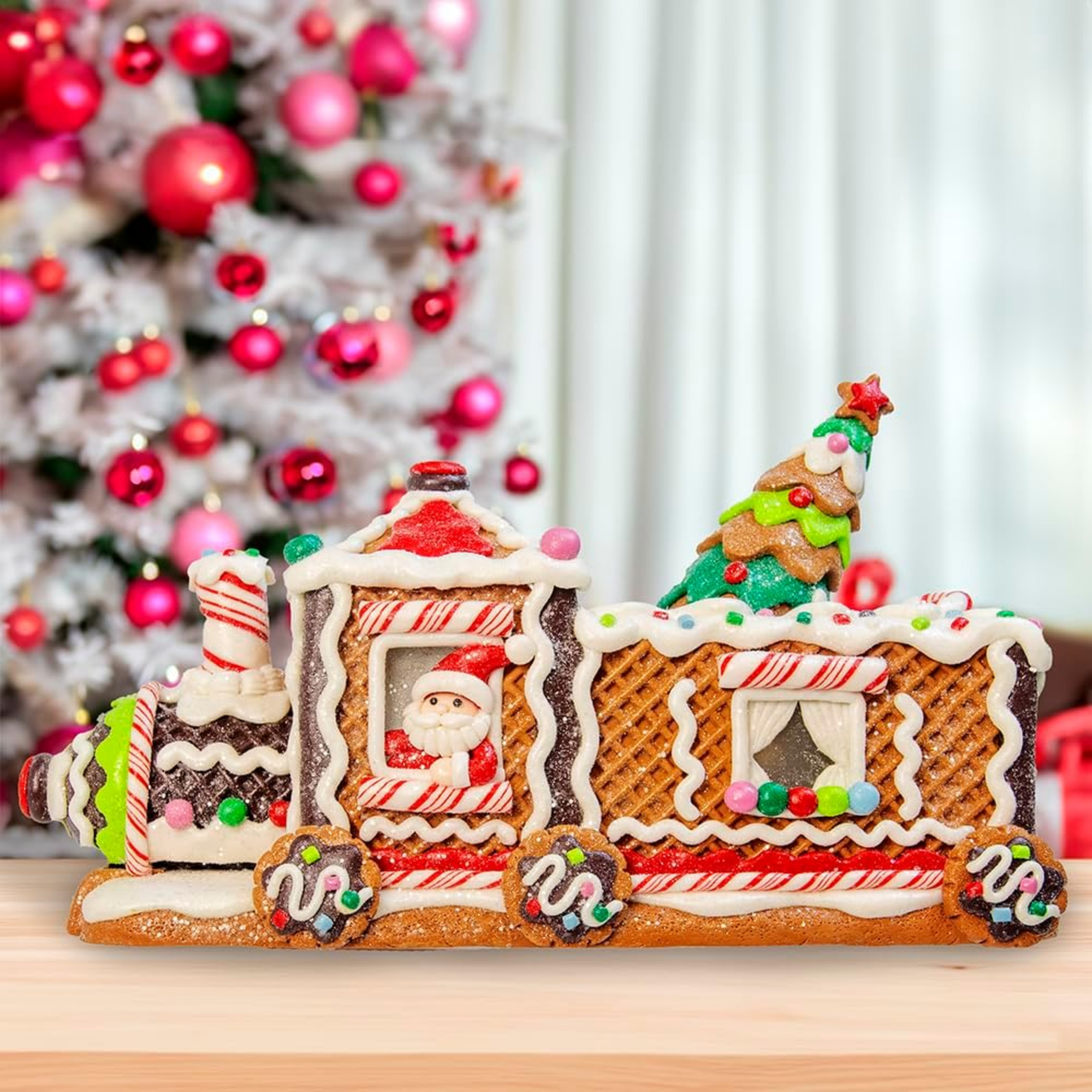 Kurt Adler LED Christmas Figurine, Gingerbread Train, 7in