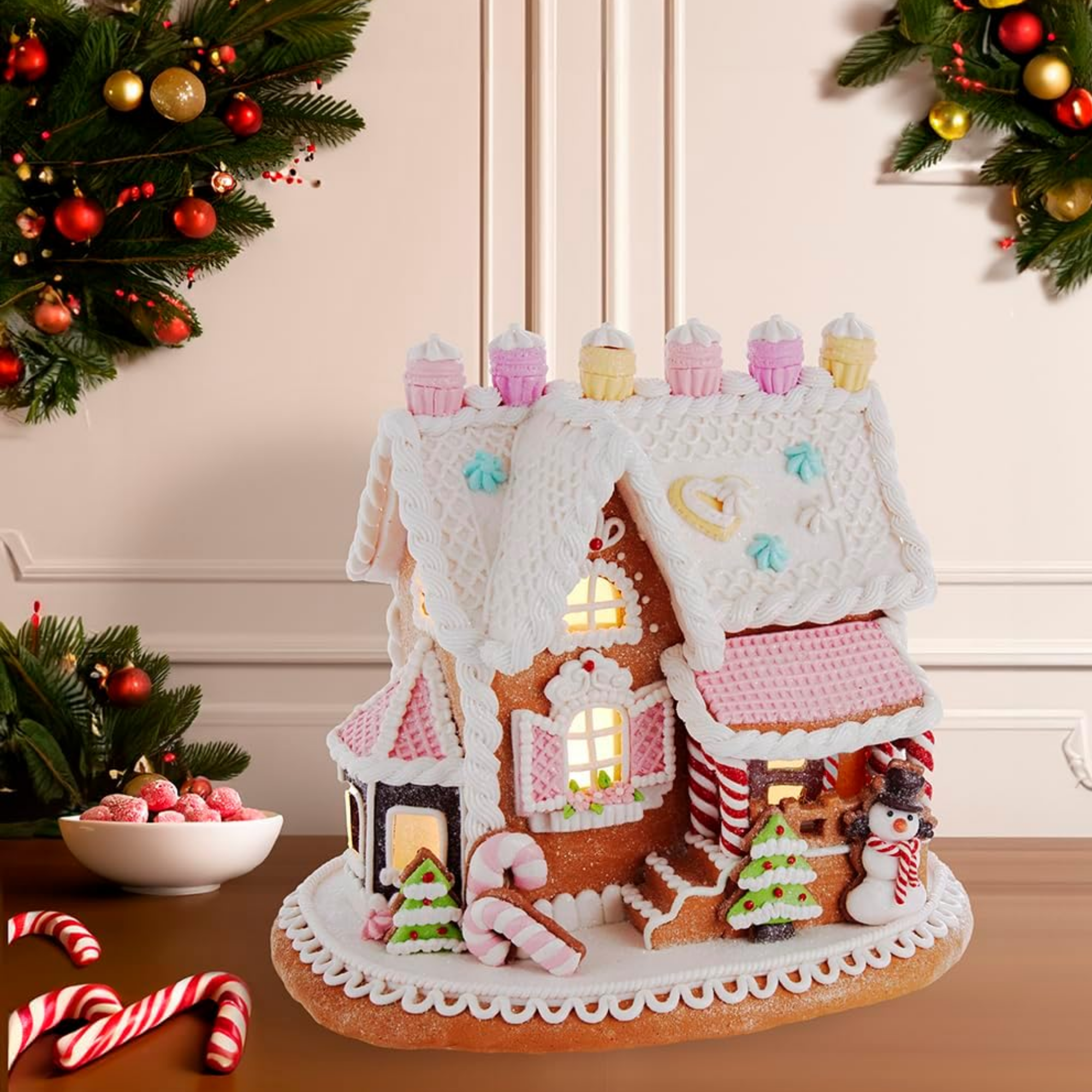 Kurt Adler LED Christmas Figurine, Gingerbread House, 9.5in