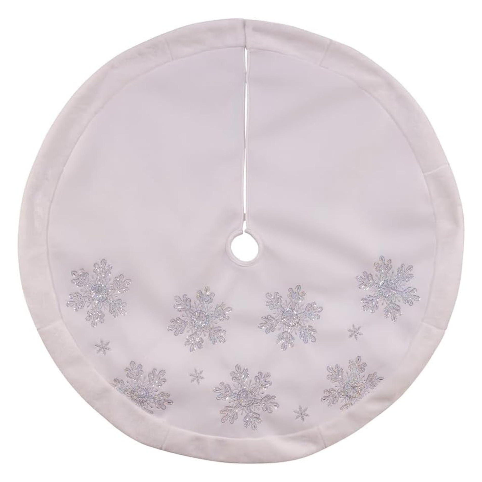 Kurt Adler White Velvet Tree Skirt with Iridescent Snowflakes, 48in