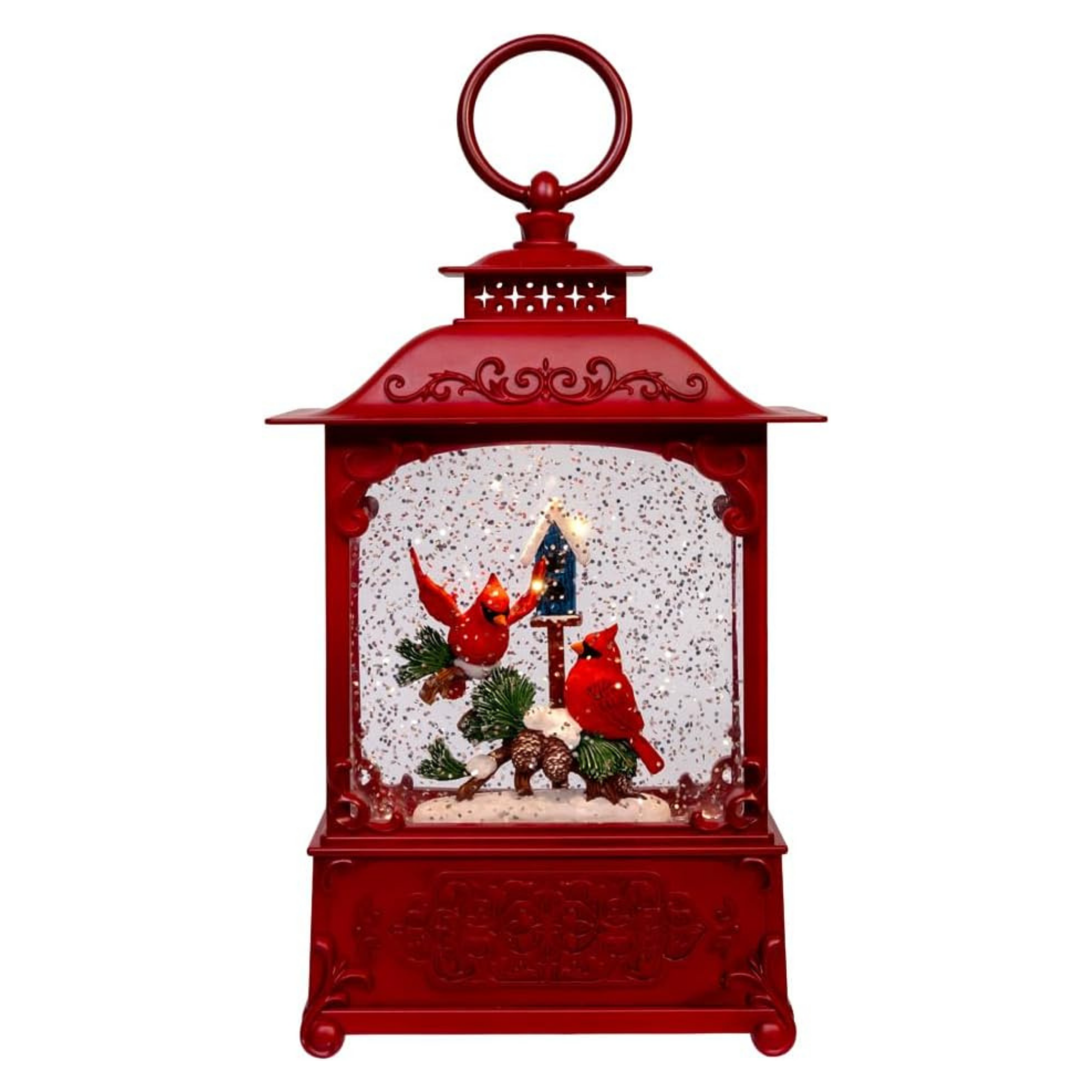 Kurt Adler LED Cardinals on Tree Branch Water Lantern, 9in