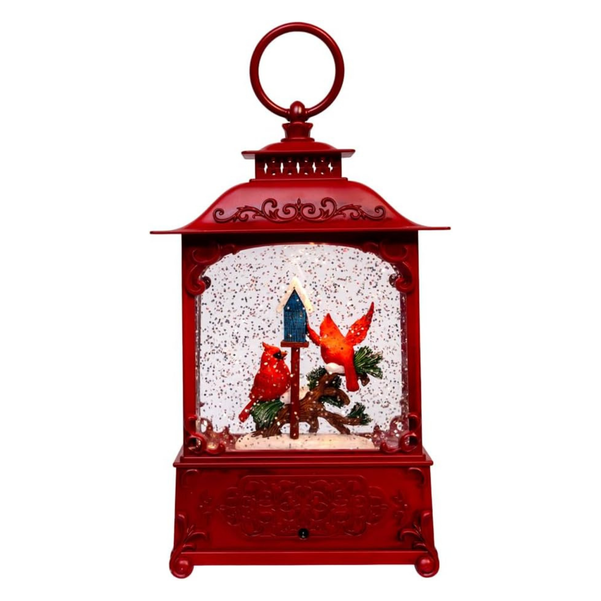Kurt Adler LED Cardinals on Tree Branch Water Lantern, 9in