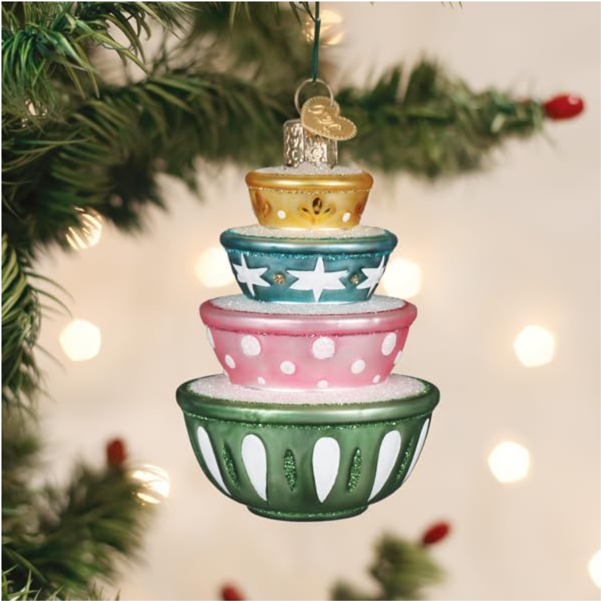Old World Christmas Blown Glass Tree Ornament, Stacked Mixing Bowls
