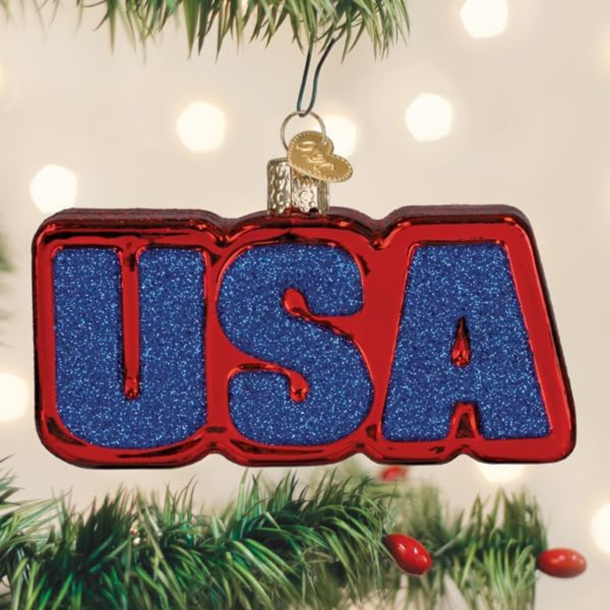 Old World Christmas Blown Glass Tree Ornament, USA Letter Sign