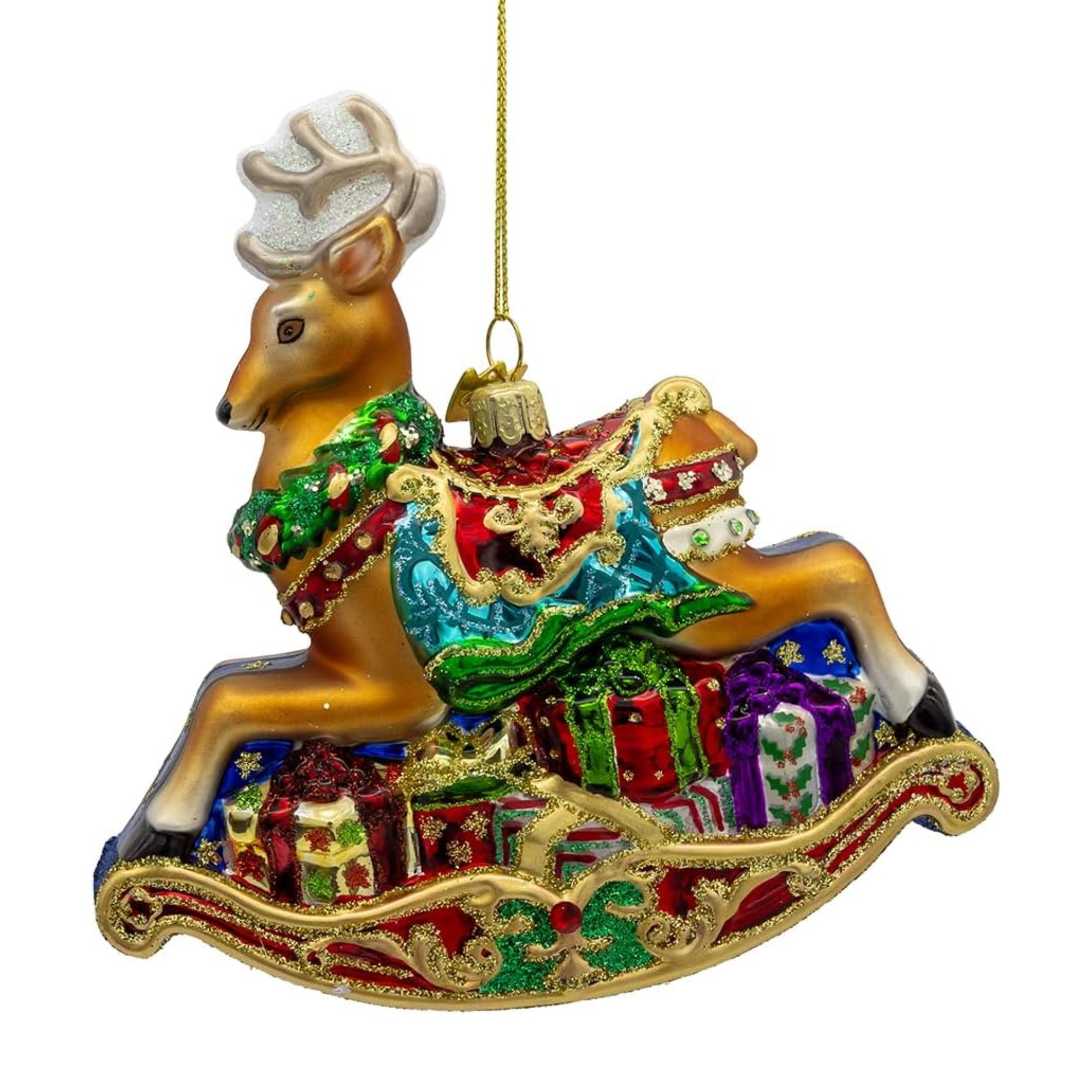 Kurt Adler Bellissimo Glass Rocking Deer Ornament, 5.5in