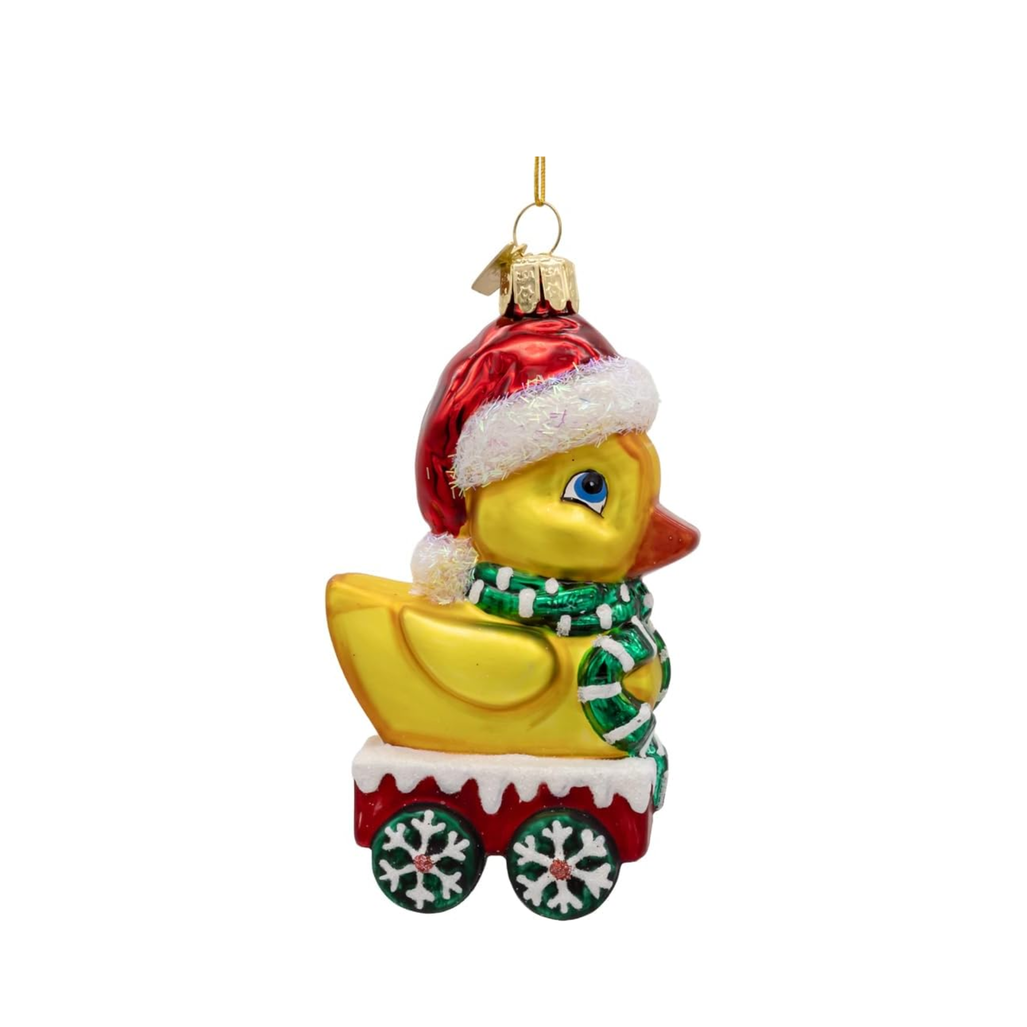 Kurt Adler Noble Gems Glass Ornament Collection, Yellow Duck with Santa Hat