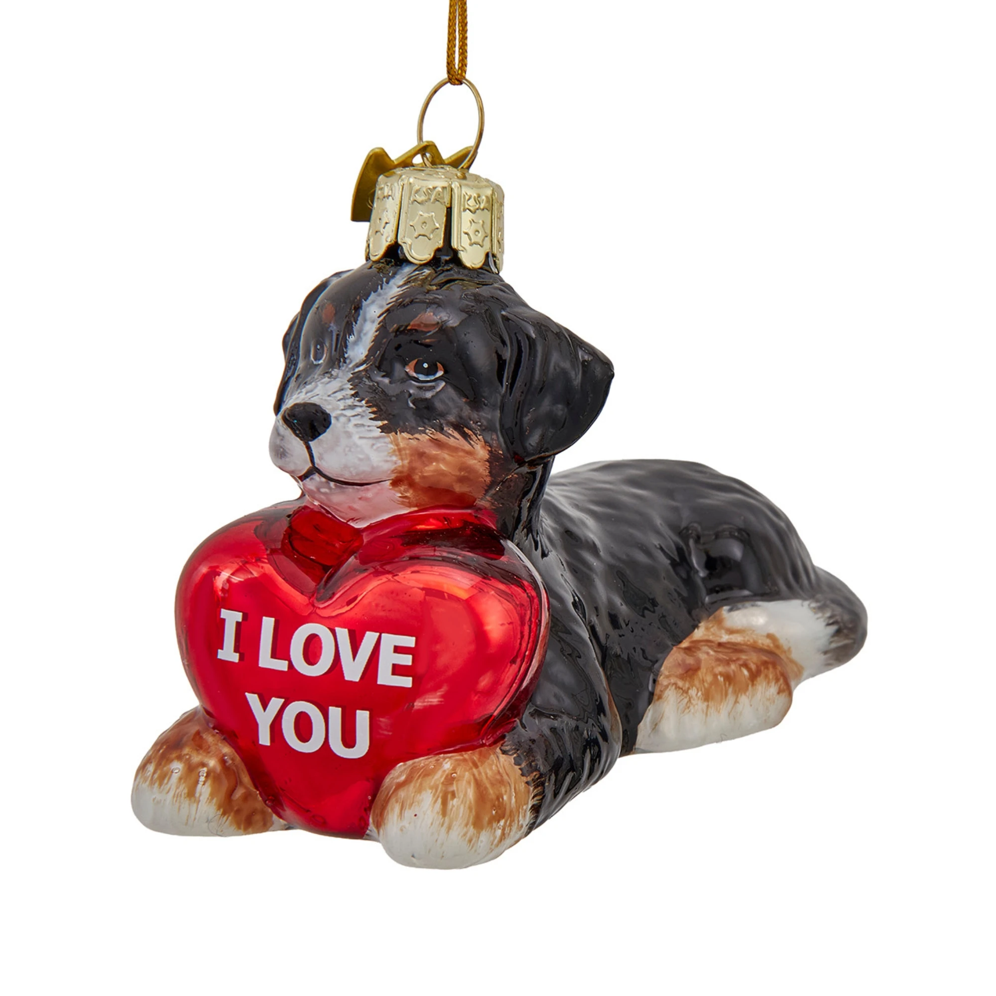 Kurt Adler Noble Gems Glass Bernese Mountain Dog With Heart Ornament, 3.75"