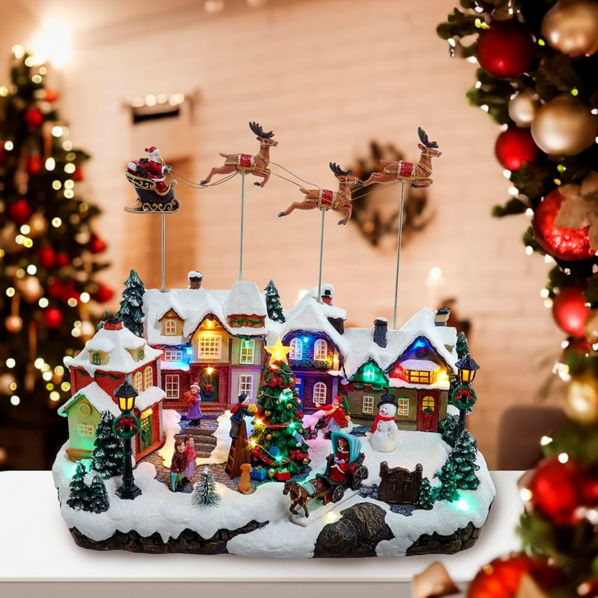 Kurt Adler LED Musical Santa Christmas Scene Figurine Piece, 9.5in