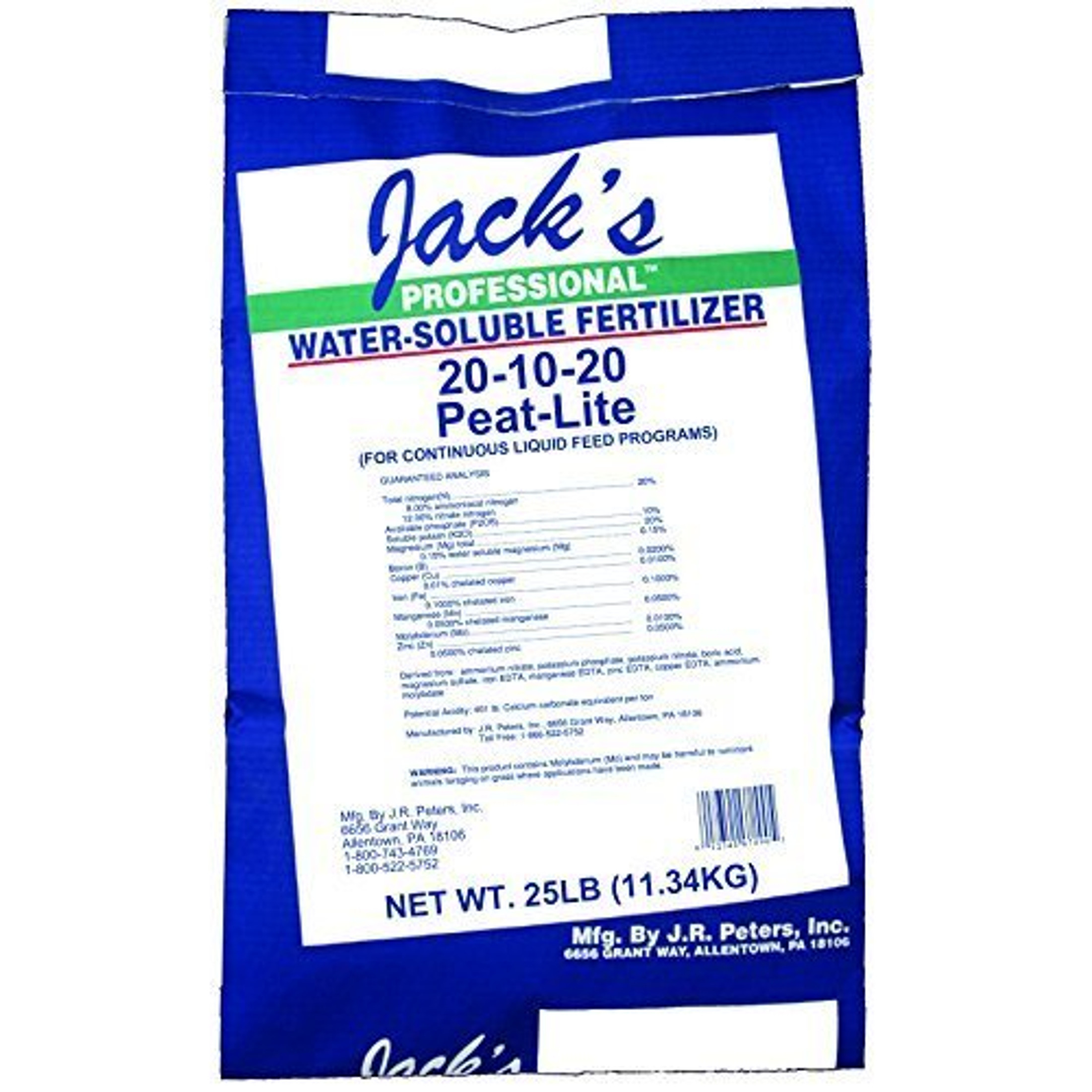 JR Peter's Jack's Professional Peat Lite 20-10-20 Fertilizer, 25 lb