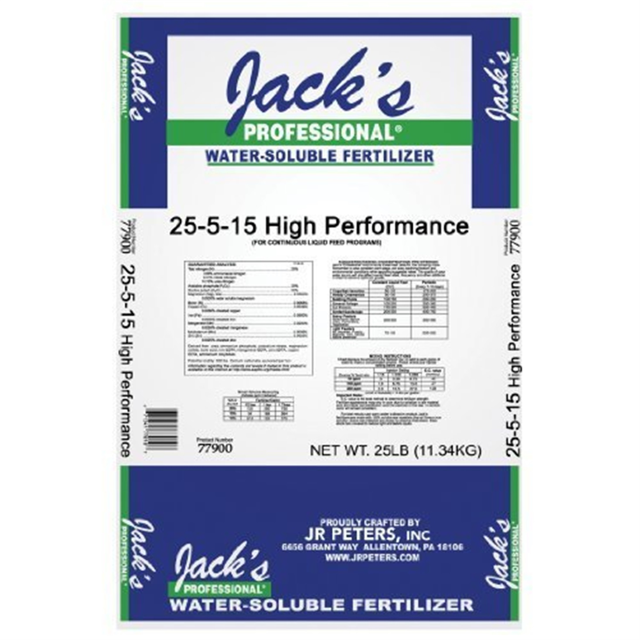 JR Peters Jack's Professional 25-5-15 High Performance Fertilizer, 25lb Bag