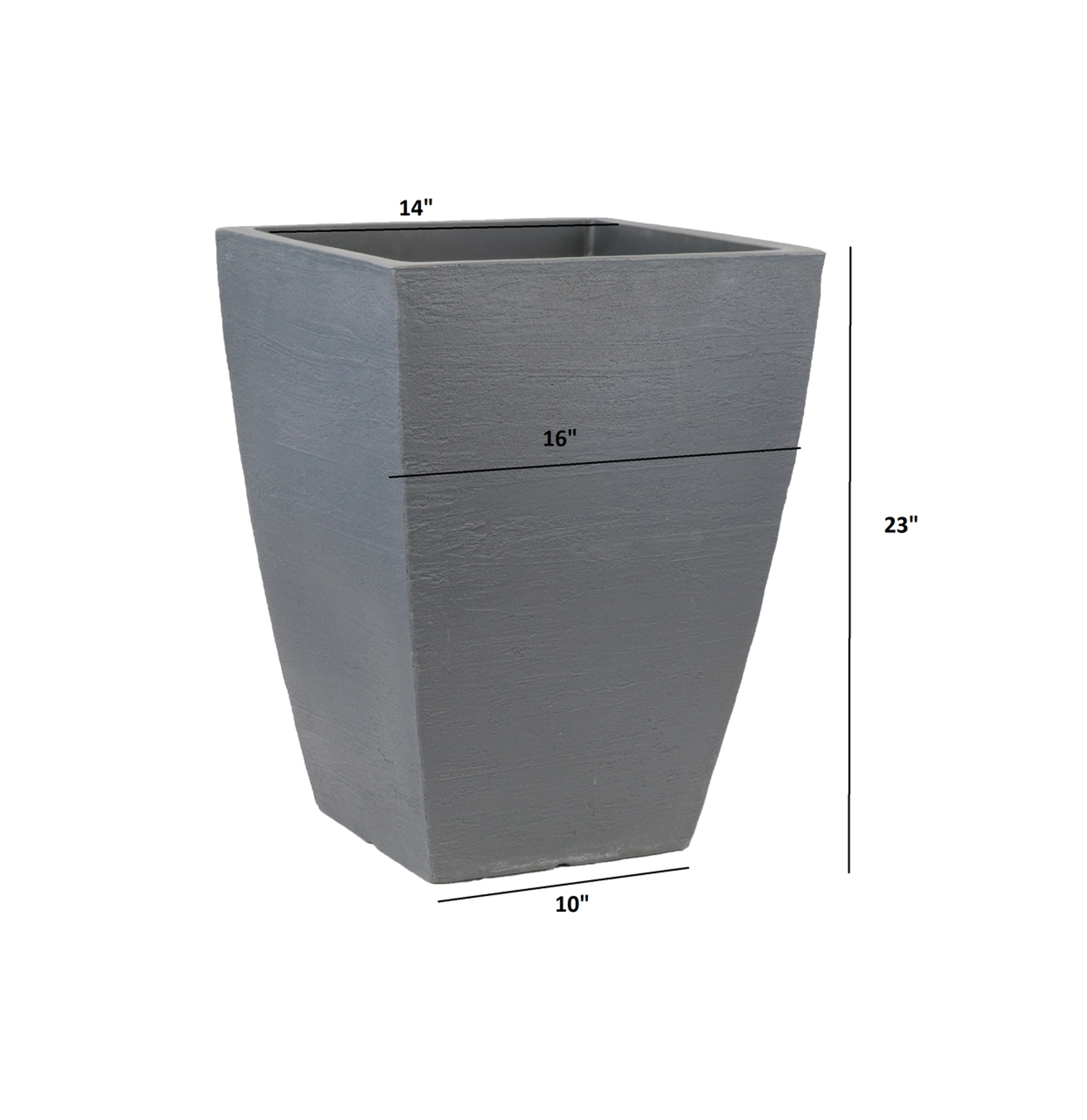 Tusco Modern Tall Slate Square Polyethylene Indoor/Outdoor Flower Pot Planter, Grey, 23"