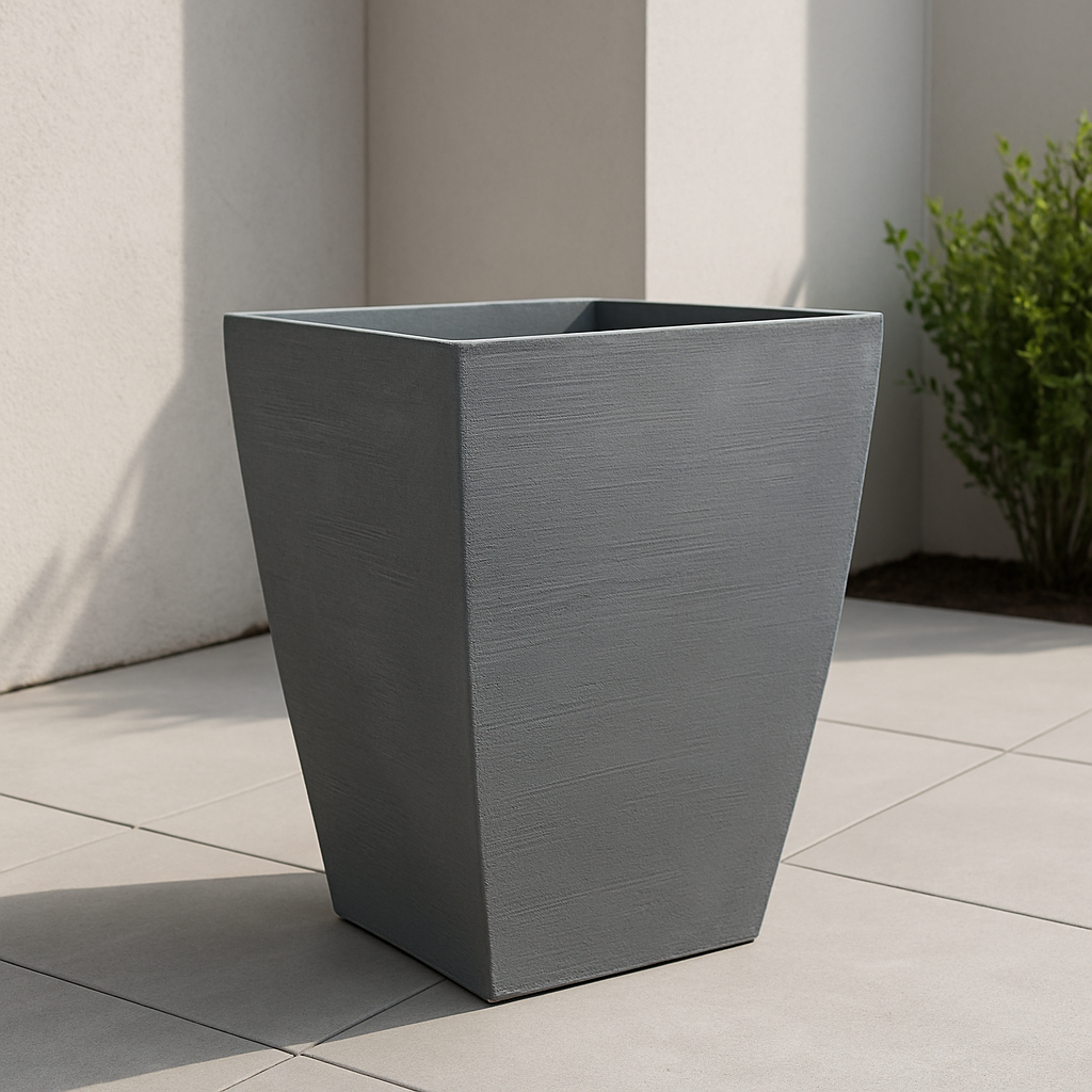 Tusco Modern Tall Slate Square Polyethylene Indoor/Outdoor Flower Pot Planter, Grey, 23"