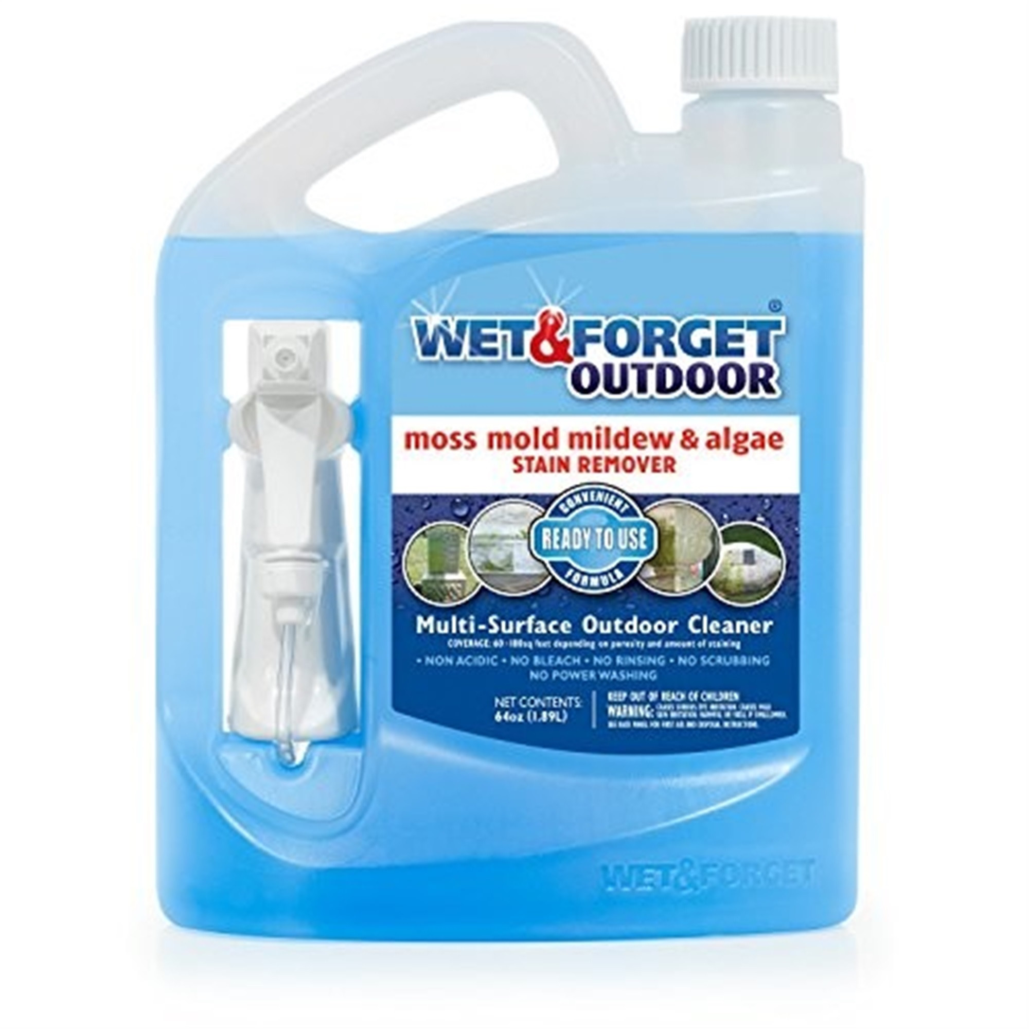 Wet & Forget Outdoor Moss, Mold, Mildew & Algae Stain Remover – Ready to Use, 64 oz