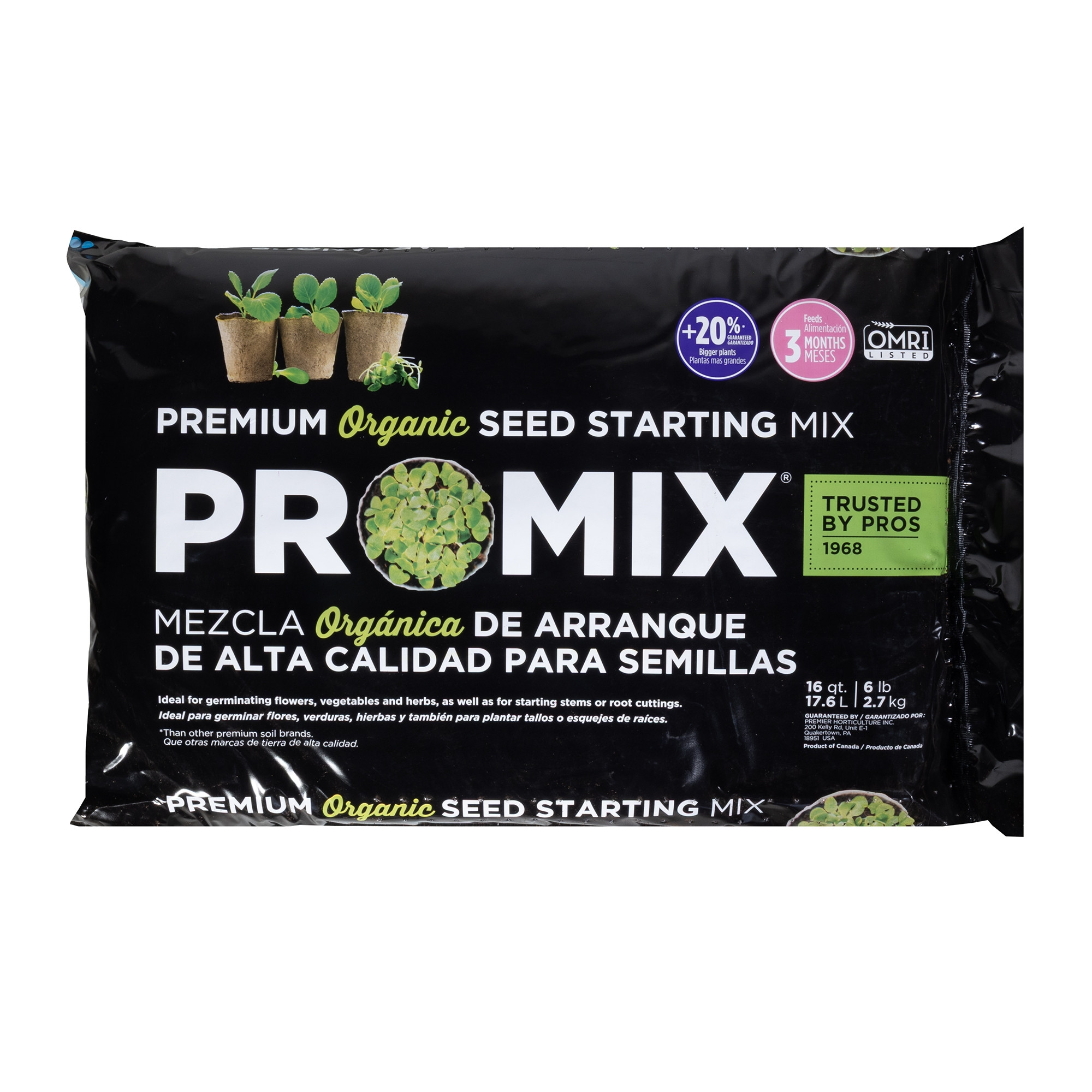 Premier Horticulture PRO-MIX Organic Seed Starting Mix with MYCOACTIVE, 16qt