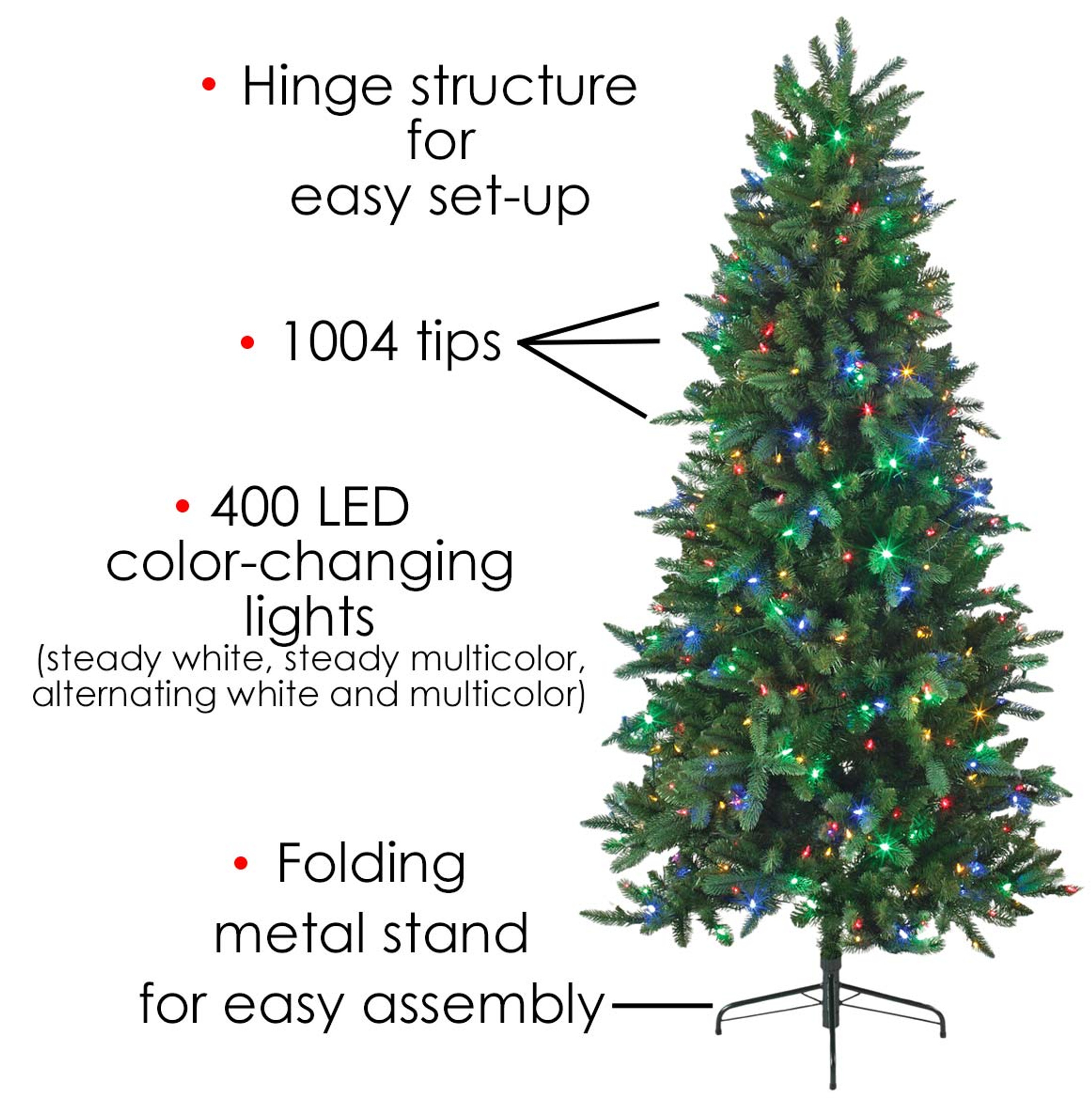 Holiday Wonderland Southern Spruce Artificial Christmas Tree, 400 LED Color Changing Lights, 1004 Tips, 7'