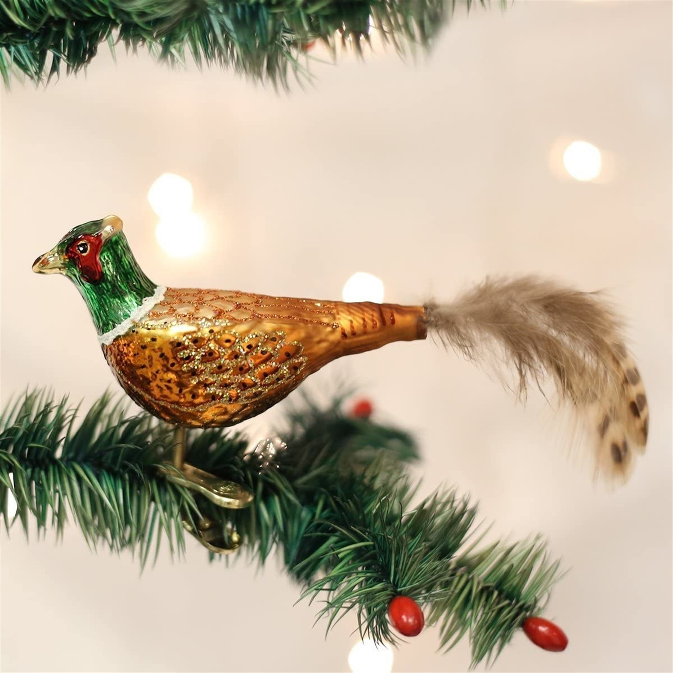 Old World Christmas Glass Blown Ornament, Pheasant (With OWC Gift Box)