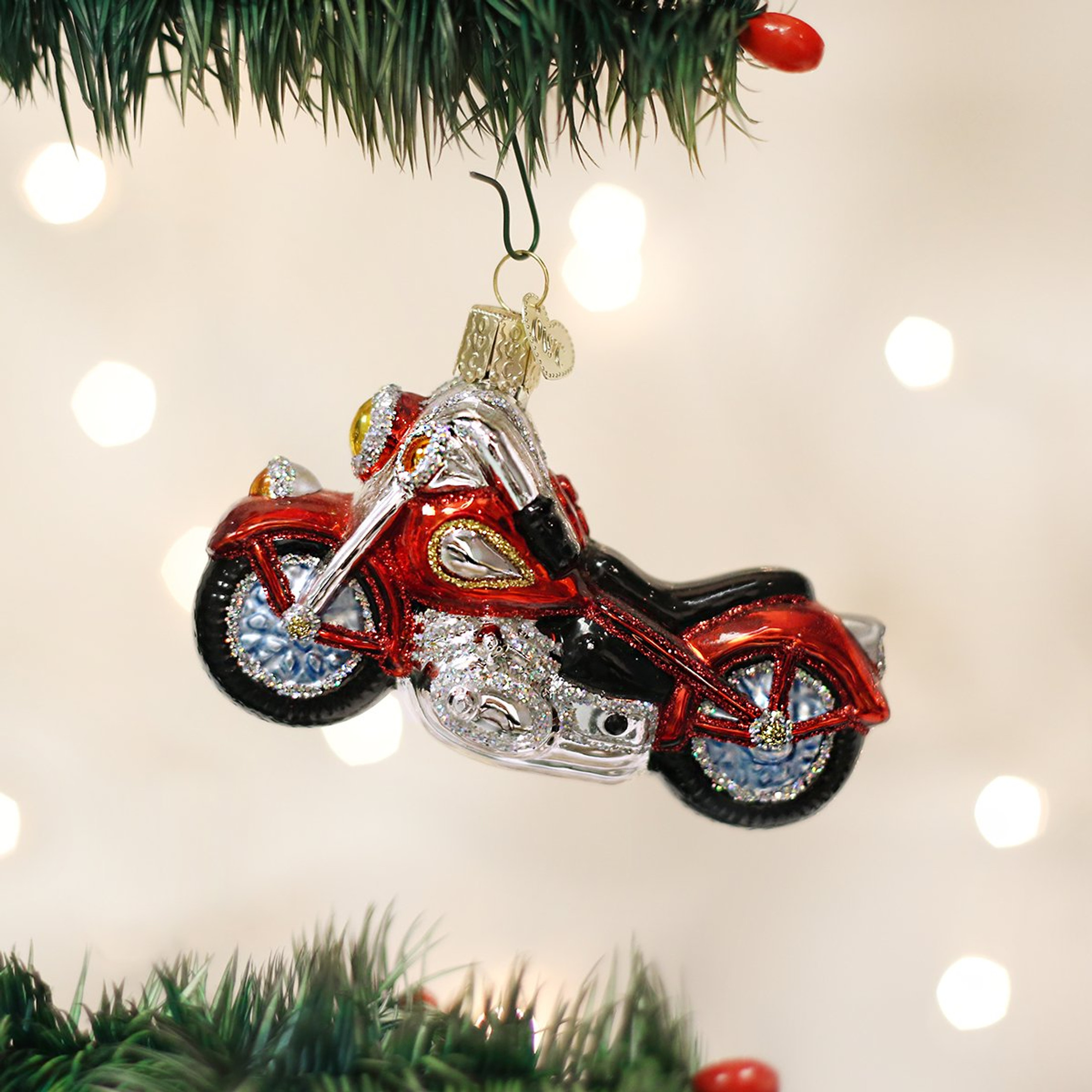 Old World Christmas Glass Blown Ornament, Motorcycle (With OWC Gift Box)
