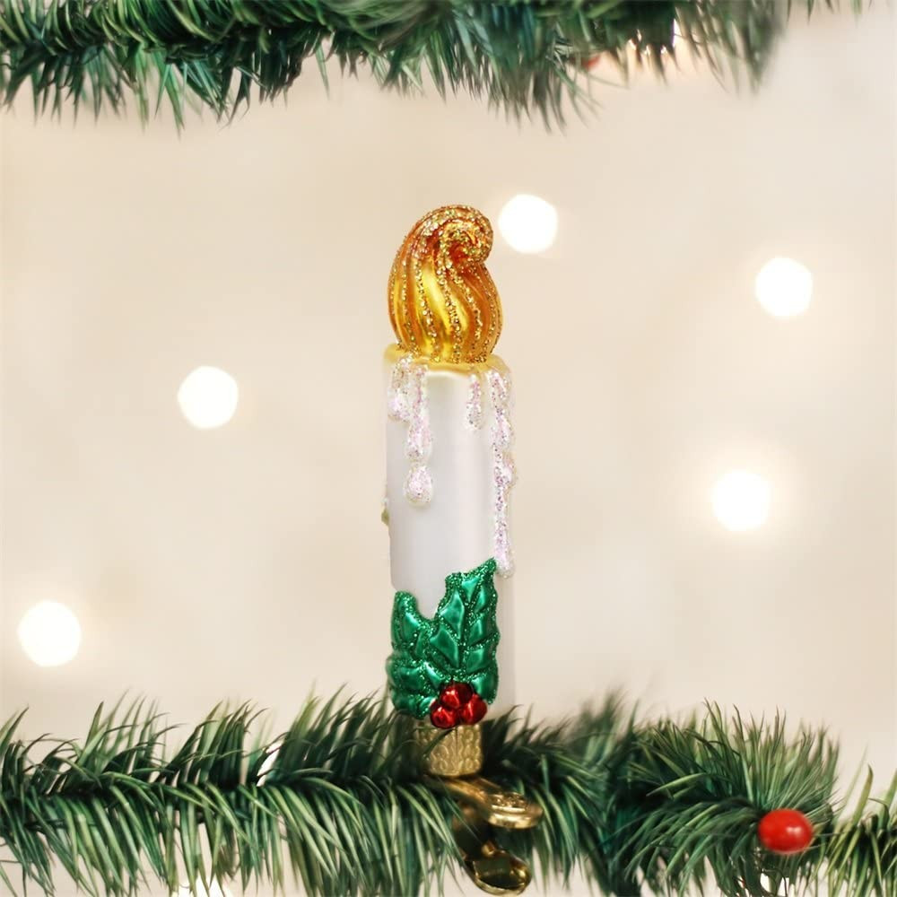 Old World Christmas 32191 Glass Blown Clip on Candle Ornament
