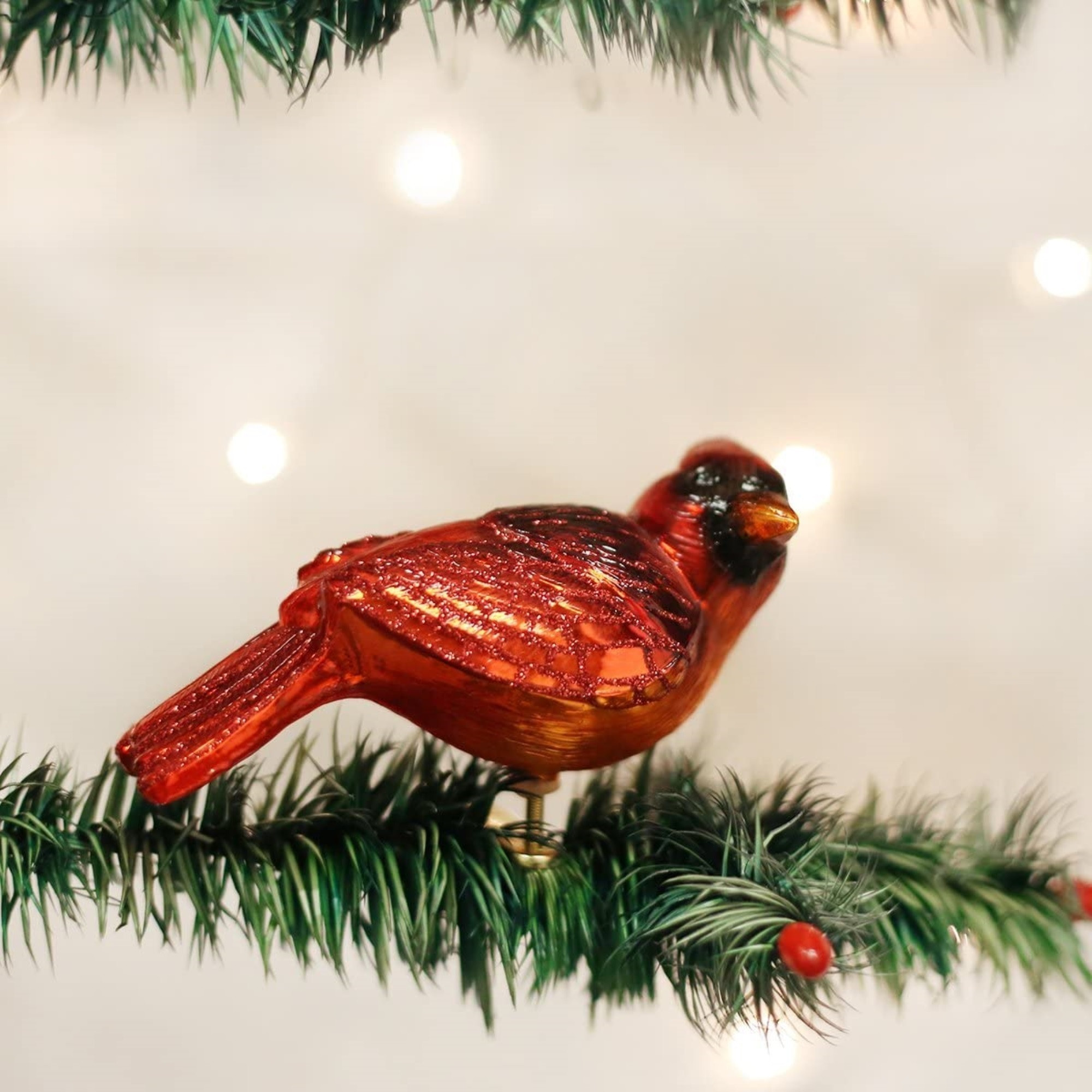 Old World Christmas Glass Blown Clip On Christmas Ornament for Tree, Resting Cardinal