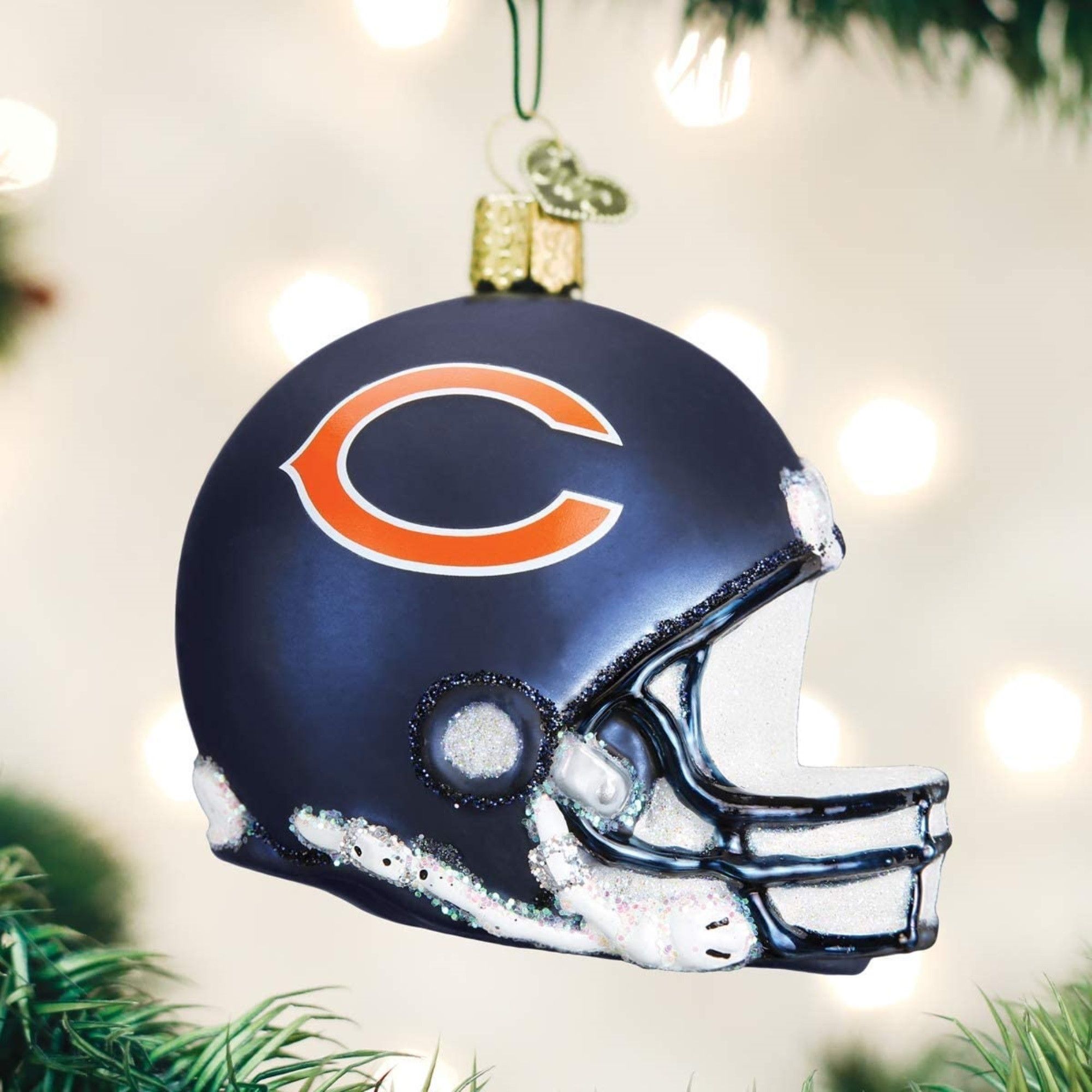 Old World Christmas Blown Glass Ornament for Christmas Tree, Chicago Bears Helmet