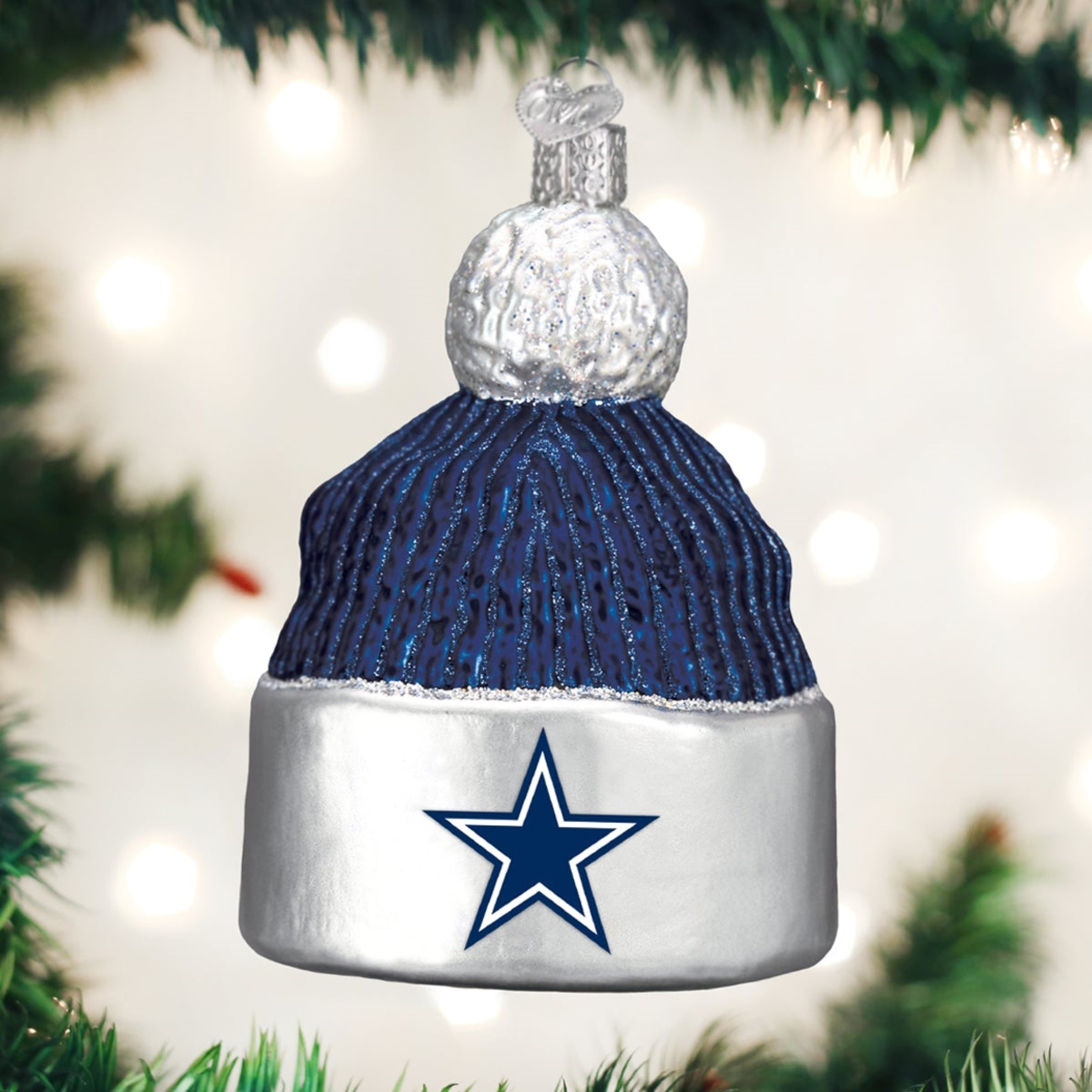 Old World Christmas Blown Glass Ornament for Christmas Tree, Dallas Cowboys Beanie