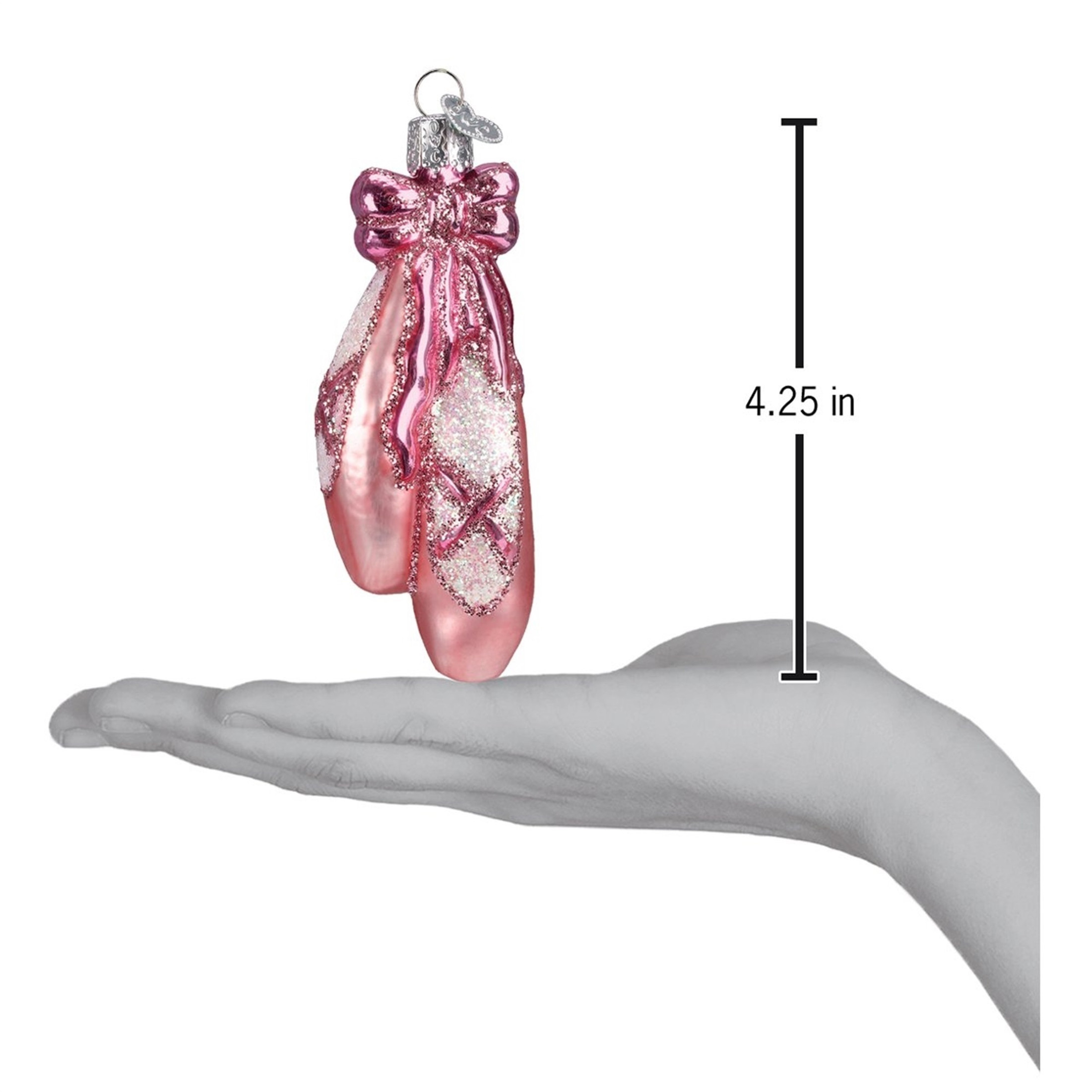 Old World Christmas Glass Blown Ornament, Ballet Toe Shoes, Pink, 4.25" (With OWC Gift Box)
