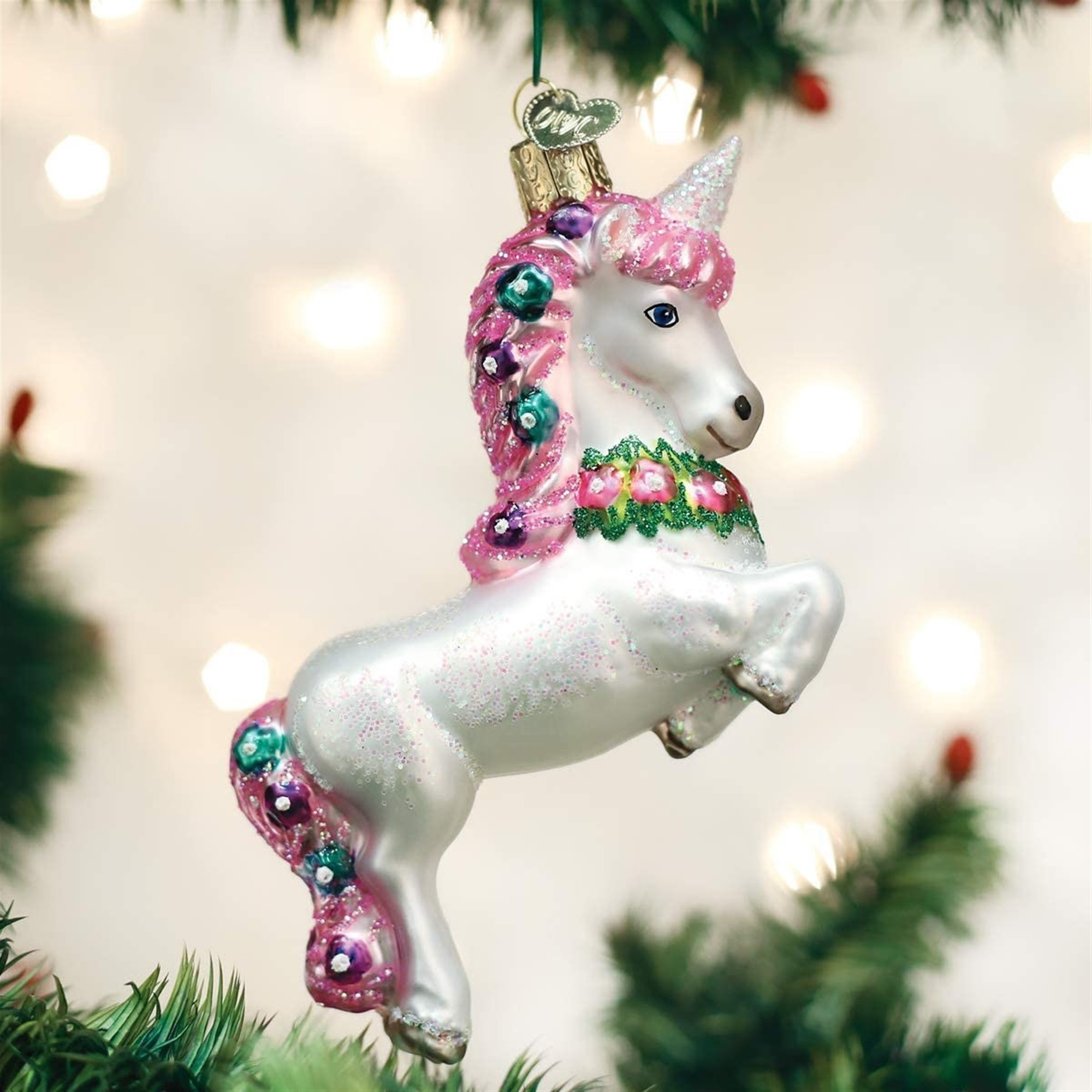 Old World Christmas Blown Glass Ornament for Christmas Tree, Prancing Unicorn
