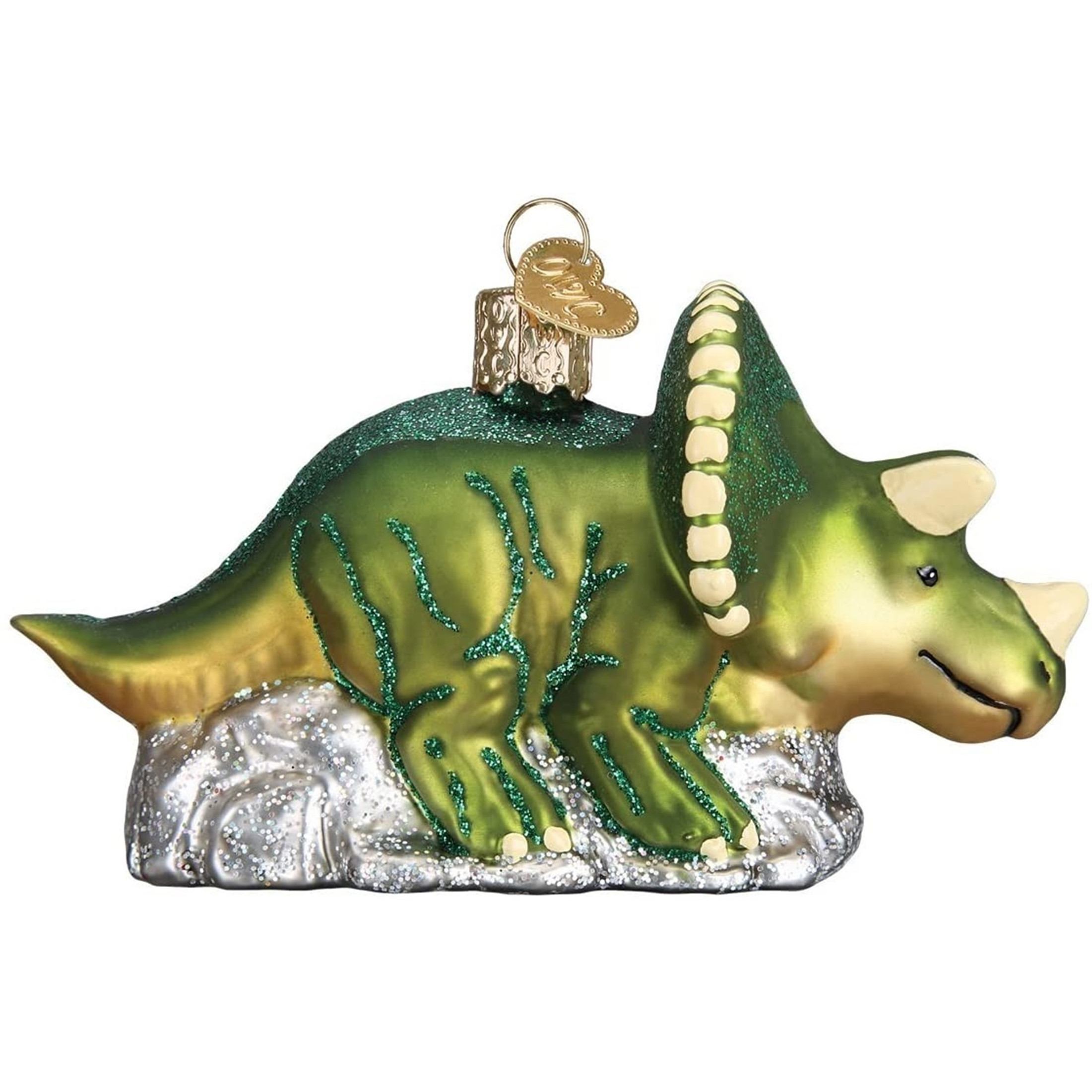 Old World Christmas Glass Blown Ornament, Triceratops (With OWC Gift Box)