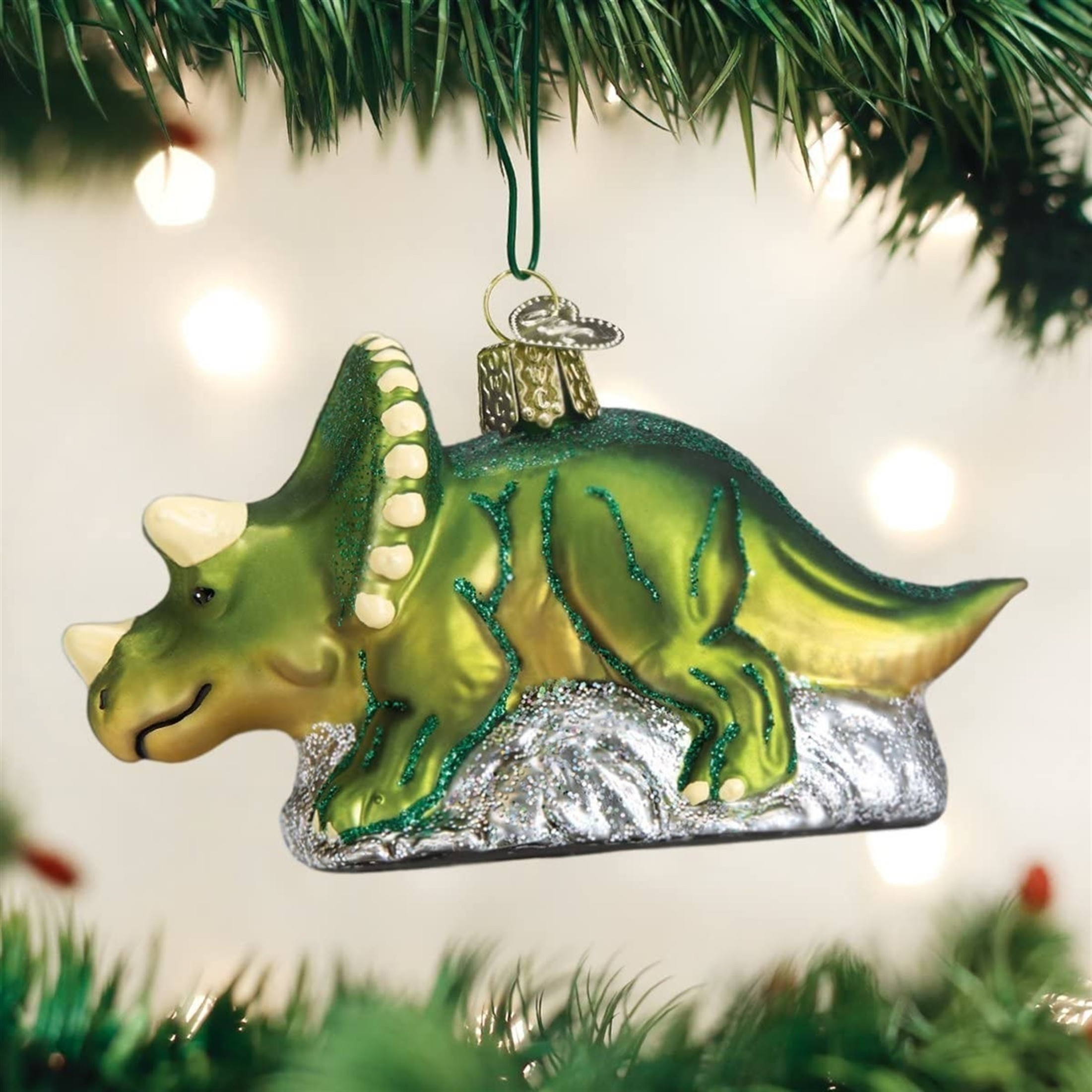 Old World Christmas Glass Blown Ornament, Triceratops (With OWC Gift Box)