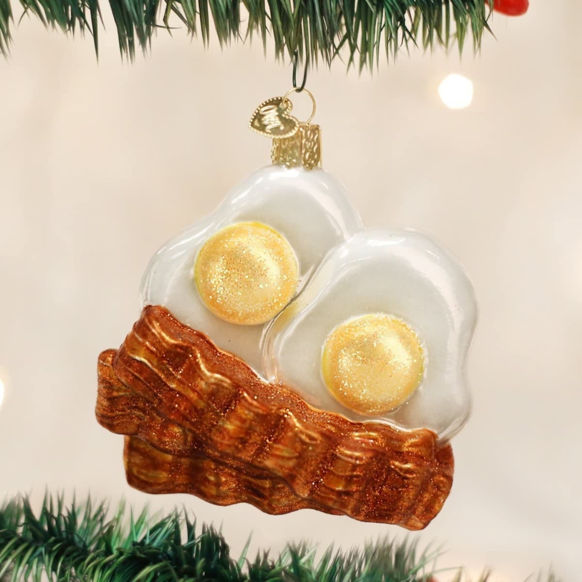 Old World Christmas Glass Blown Christmas Ornament, Bacon And Eggs (With OWC Gift Box)