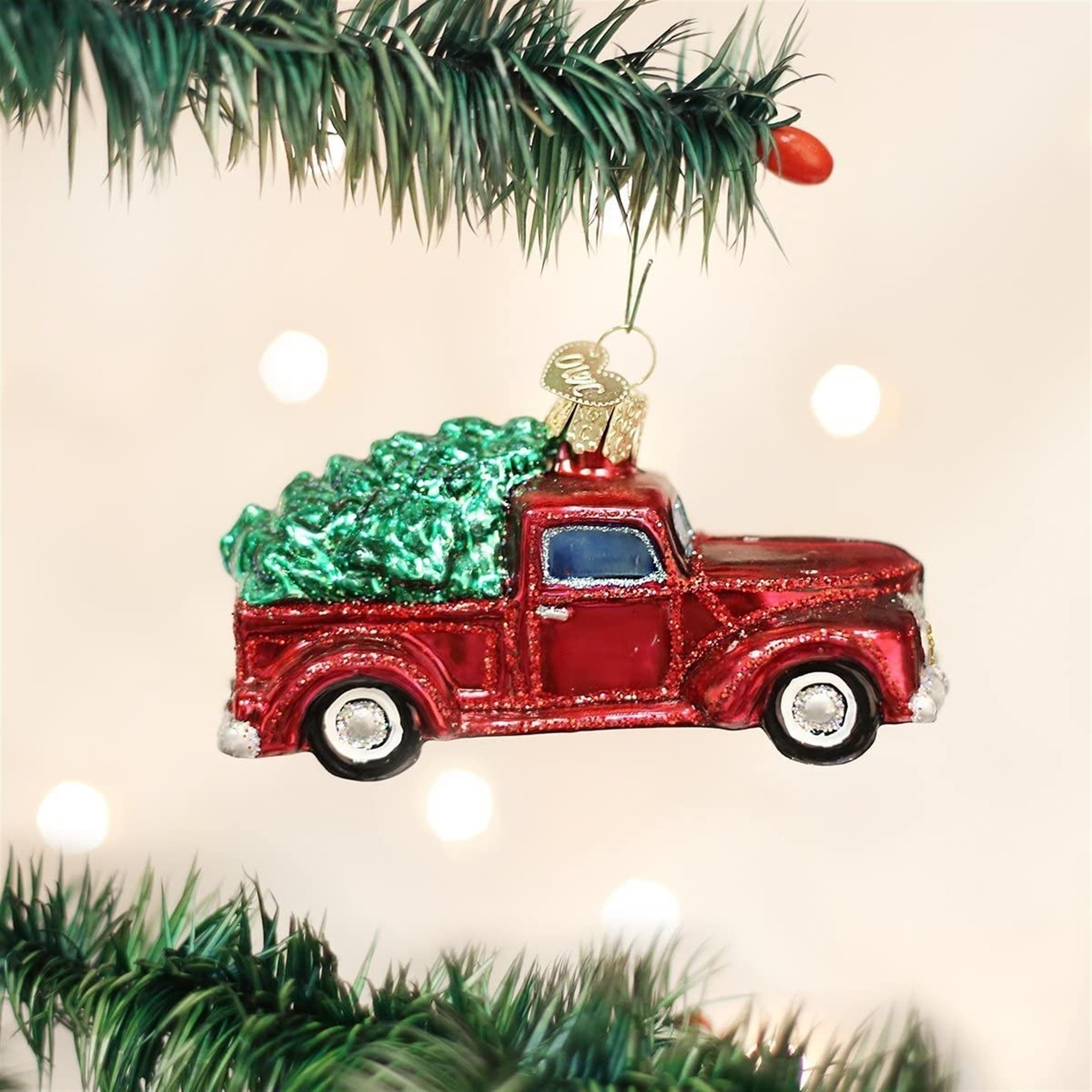 Old World Christmas Glass Blown Ornament for Christmas Tree, Truck with Tree