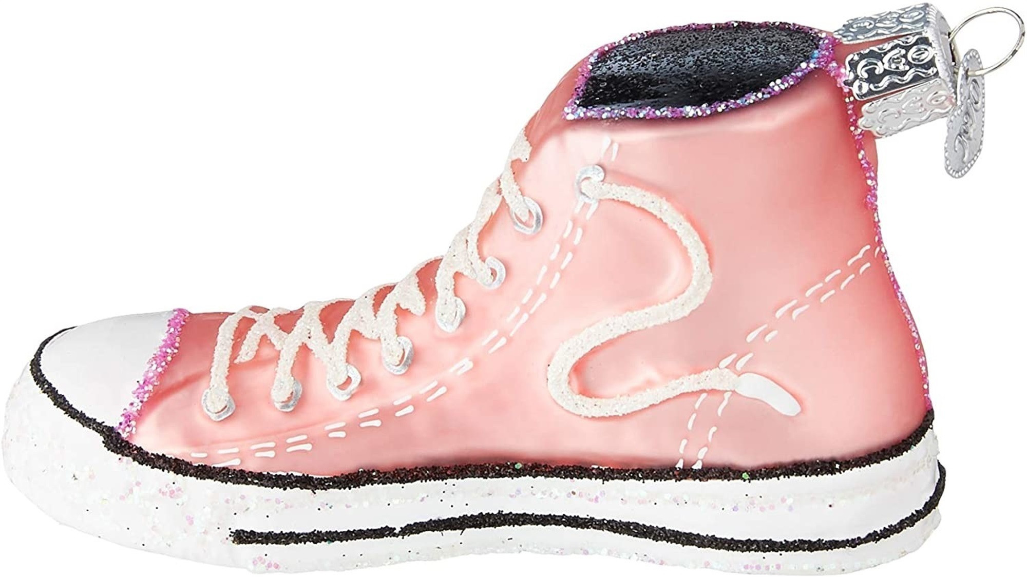 Old World Christmas Glass Blown Ornament for Christmas Tree, Pink High Top Sneaker