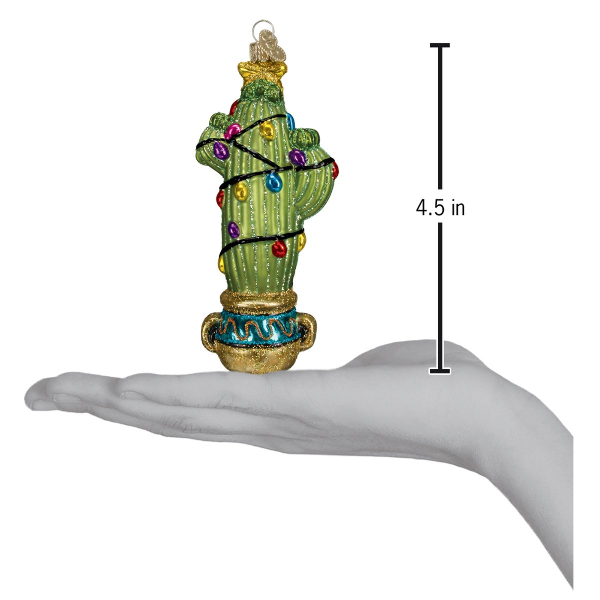 Old World Christmas Blown Glass Ornament for Christmas Tree, Cactus with Lights
