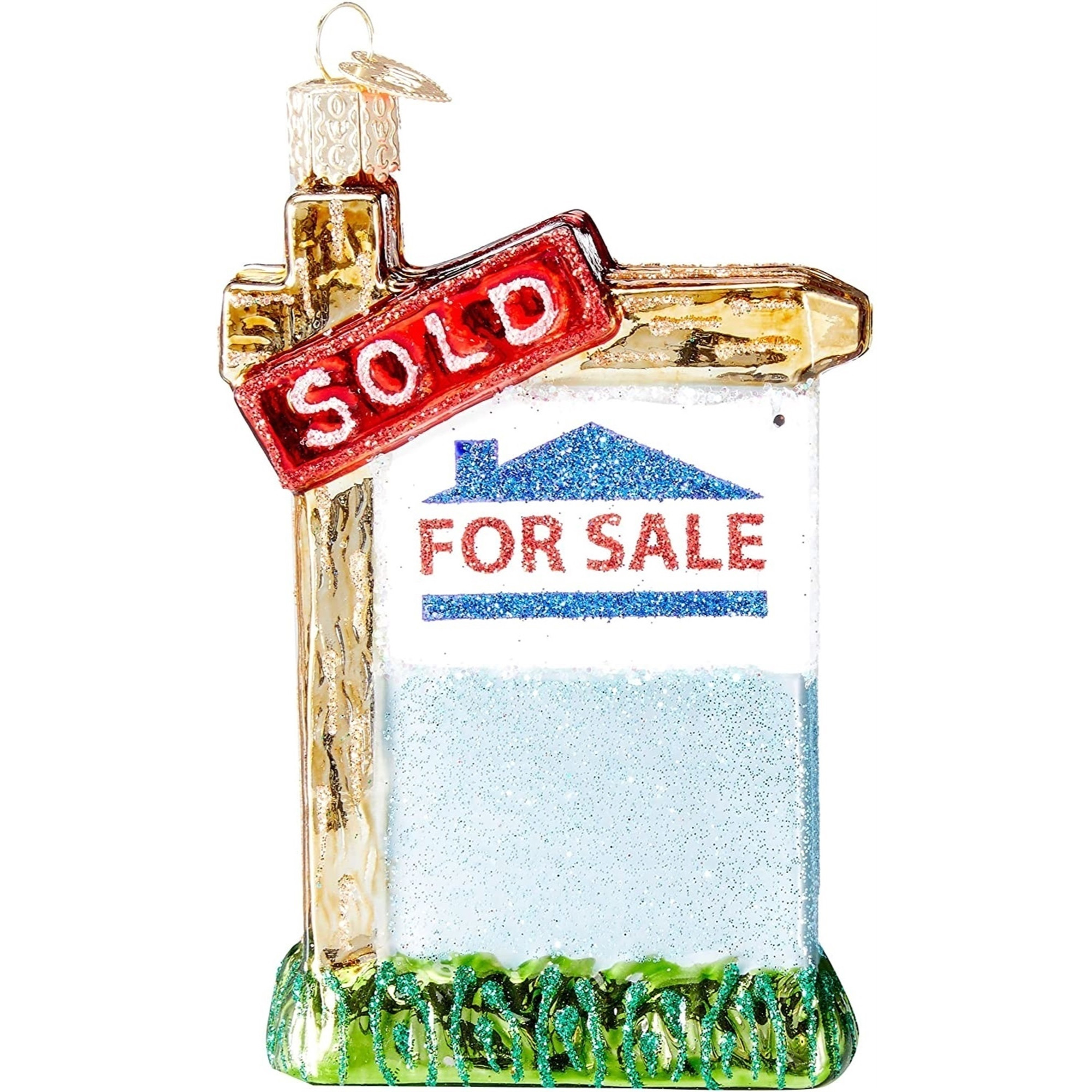 Old World Christmas Glass Blown Ornament for Christmas Tree, Realty Sign