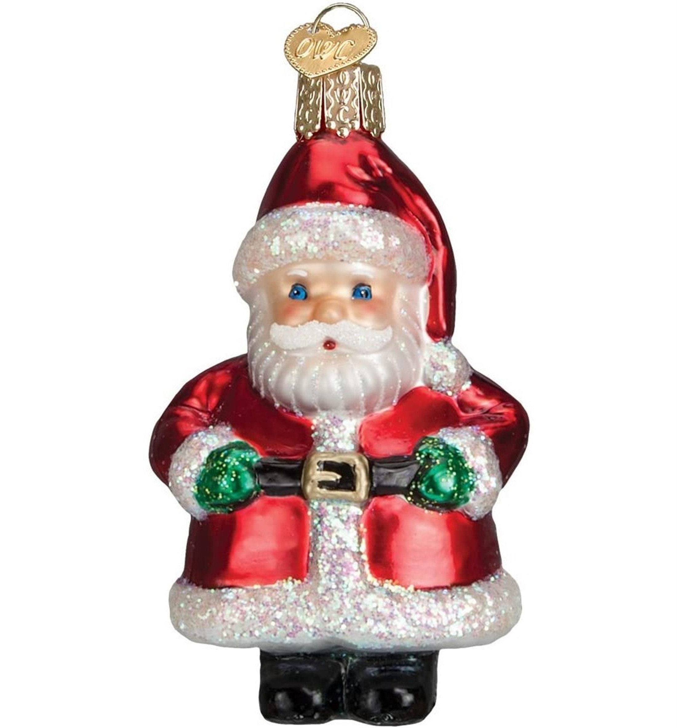 Old World Christmas Blown Glass Ornament for Christmas Tree, Short Santa