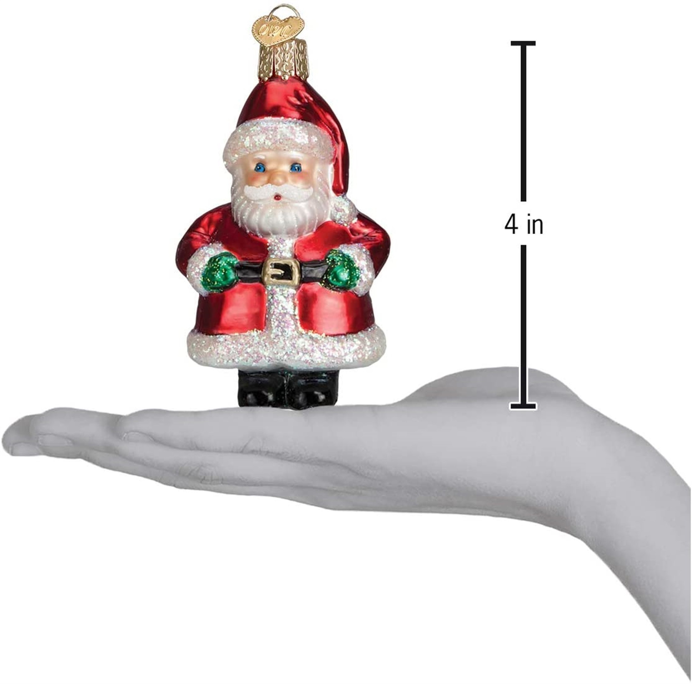 Old World Christmas Blown Glass Ornament for Christmas Tree, Short Santa