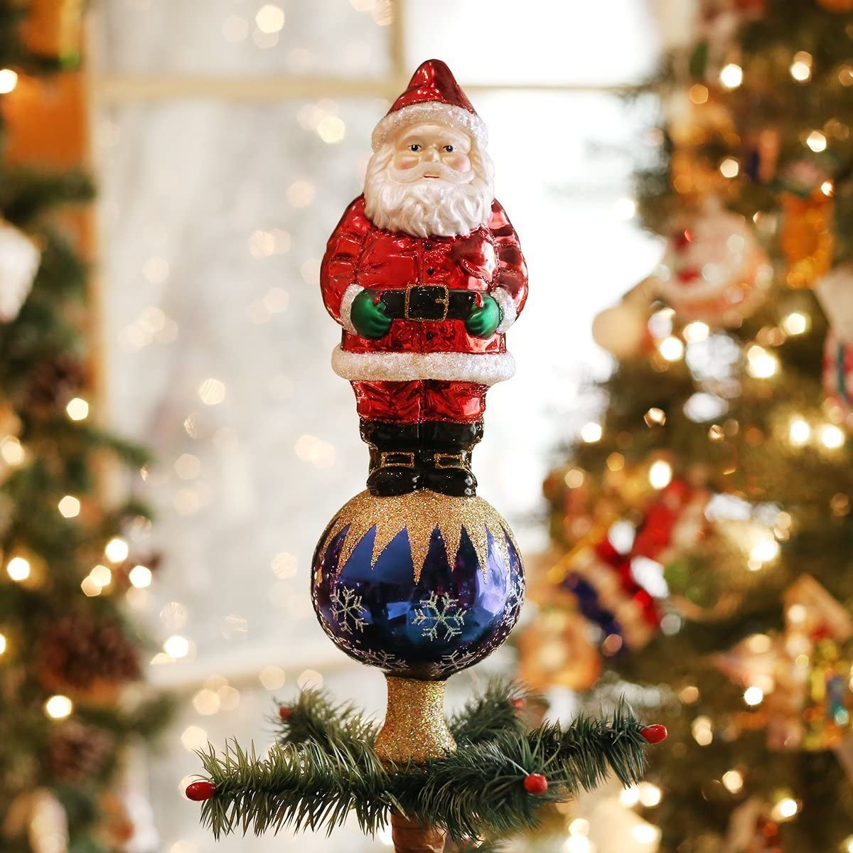 Old World Christmas 50002 Glass Blown Santa Tree Top Ornament