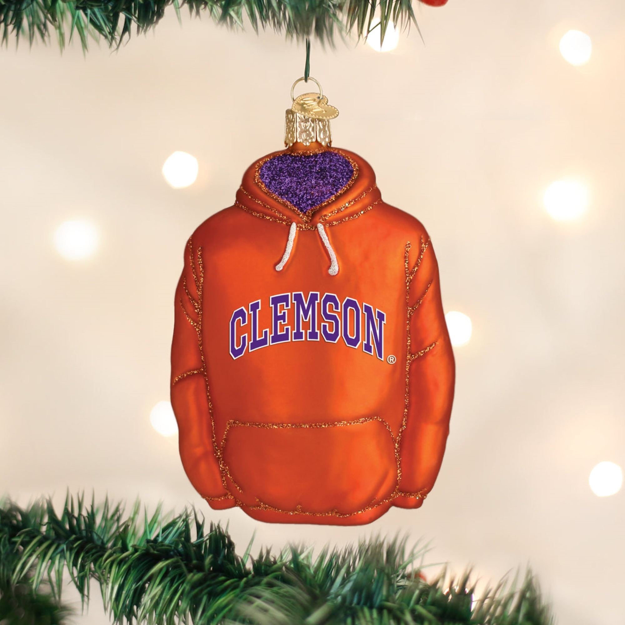 Old World Christmas Blown Glass Ornament for Christmas Tree, Clemson University Hoodie