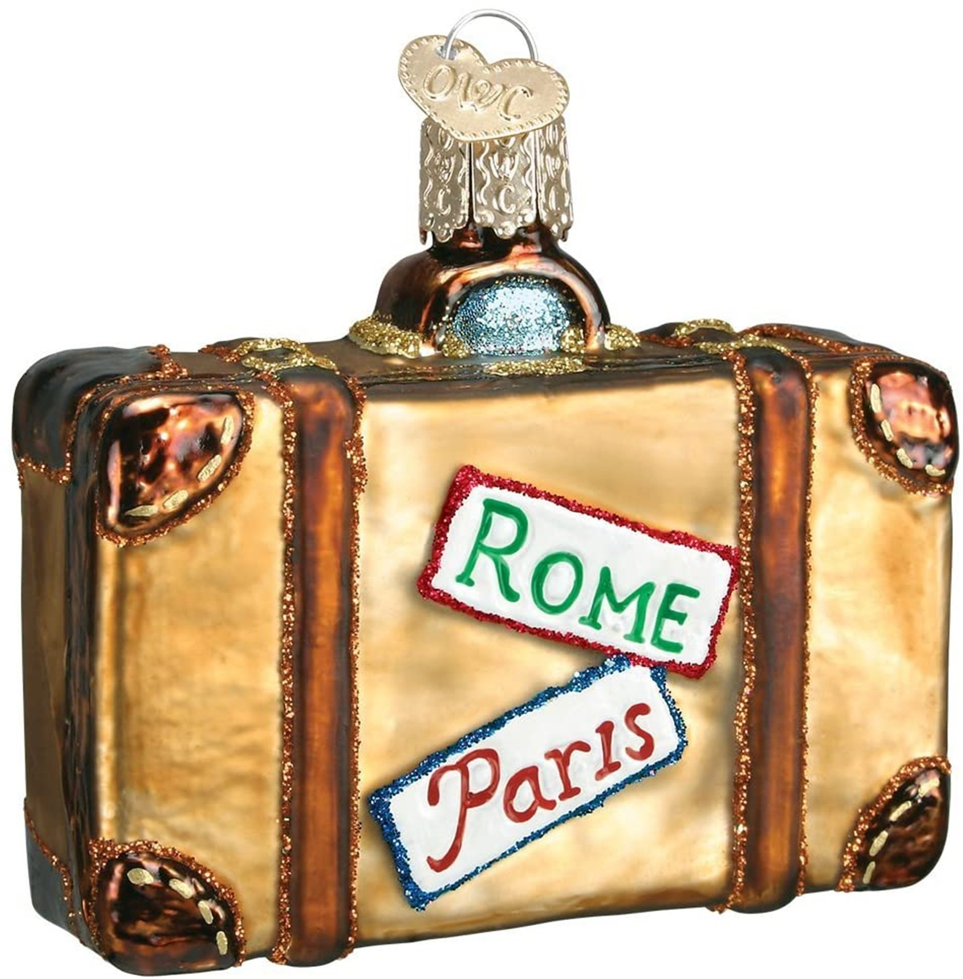 Old World Christmas Glass Blown Ornament for Christmas Tree, Suitcase