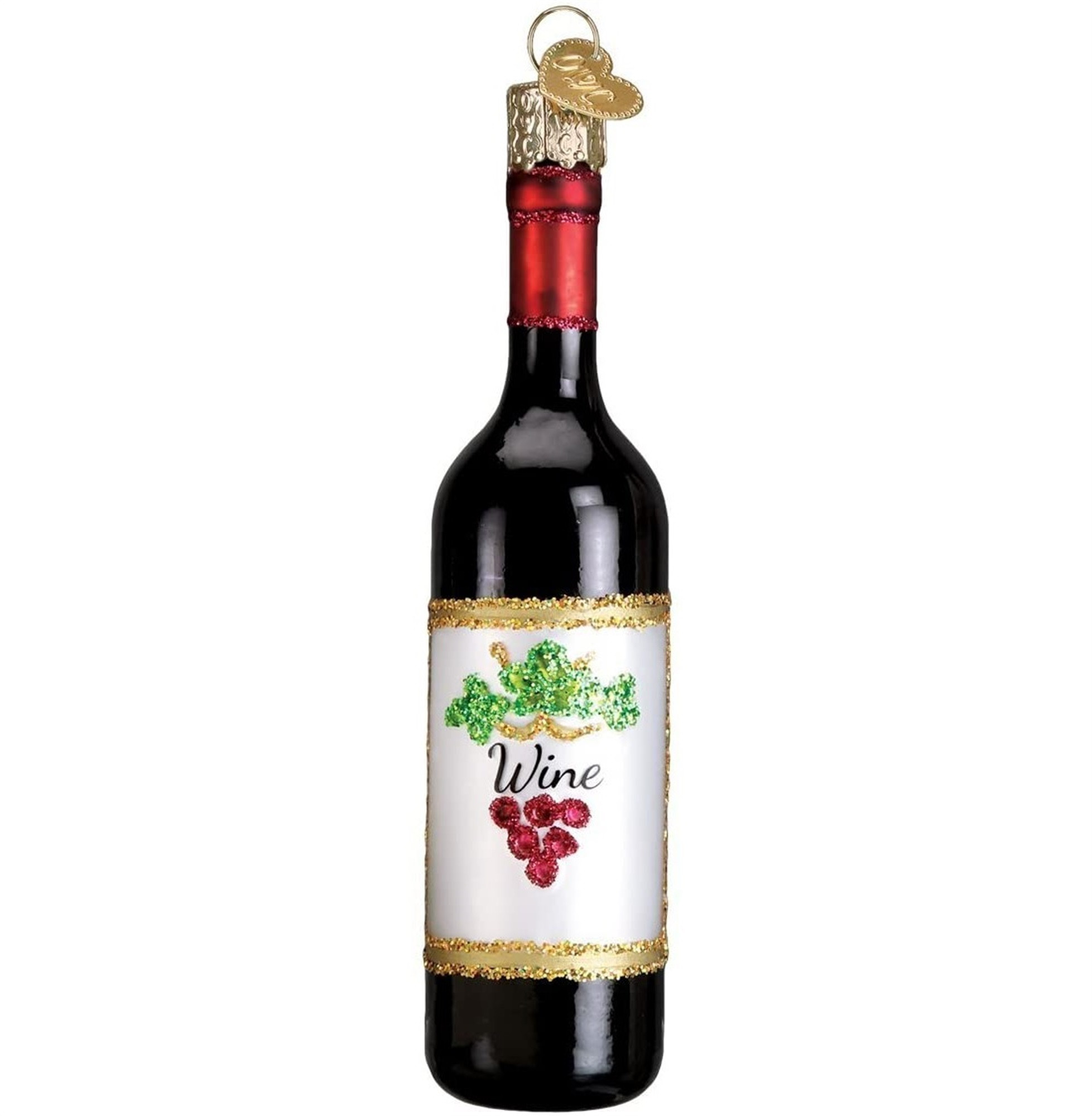 Old World Christmas Blown Glass Ornament for Christmas Tree, Red Wine Bottle