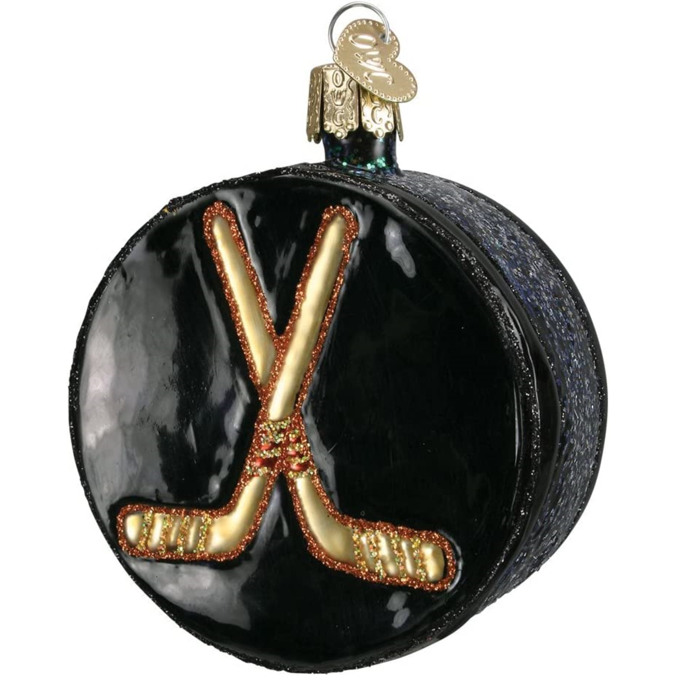 Old World Christmas Glass Blown Ornament, Hockey Puck (With OWC Gift Box)