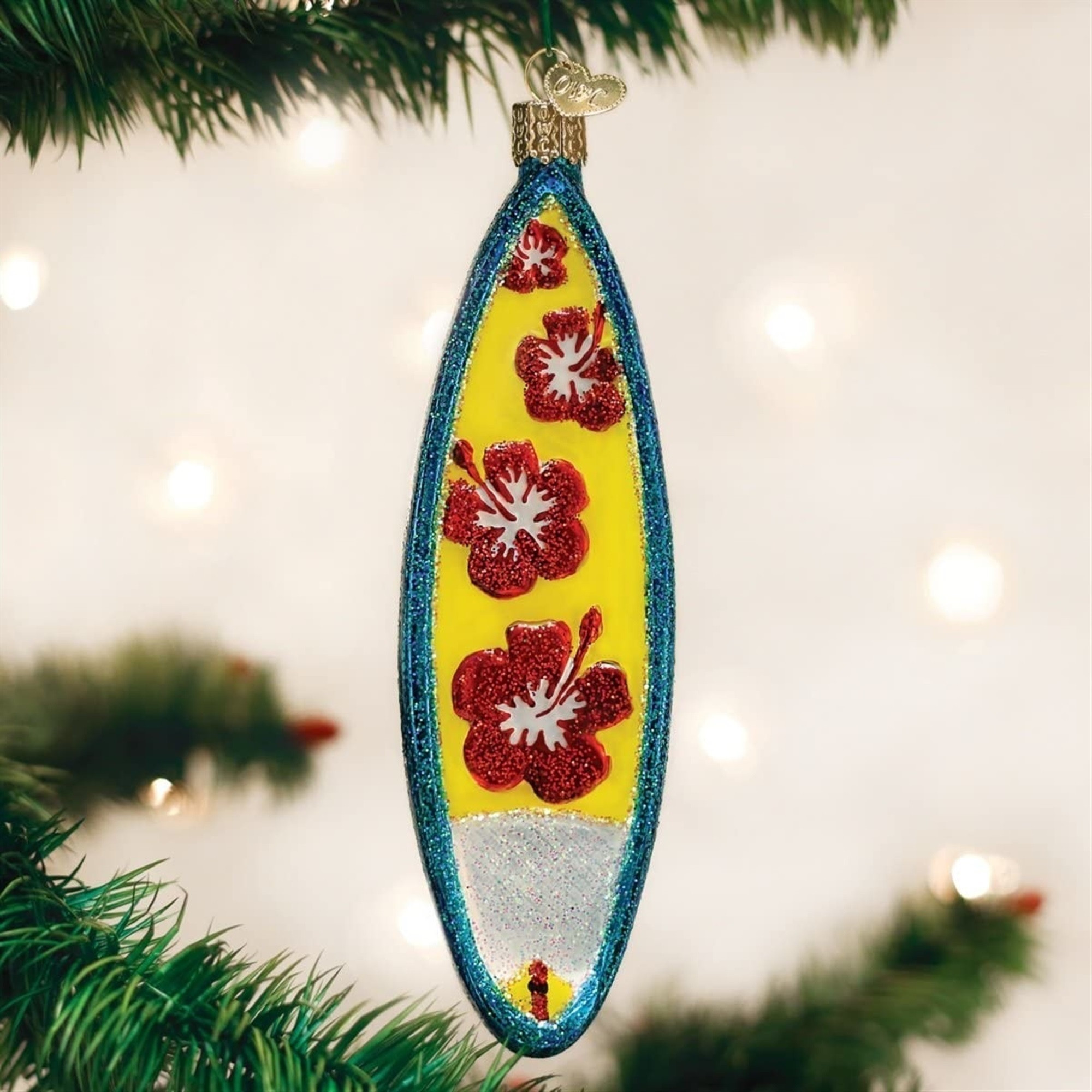 Old World Christmas Glass Blown Ornament for Christmas Tree, Surfboard