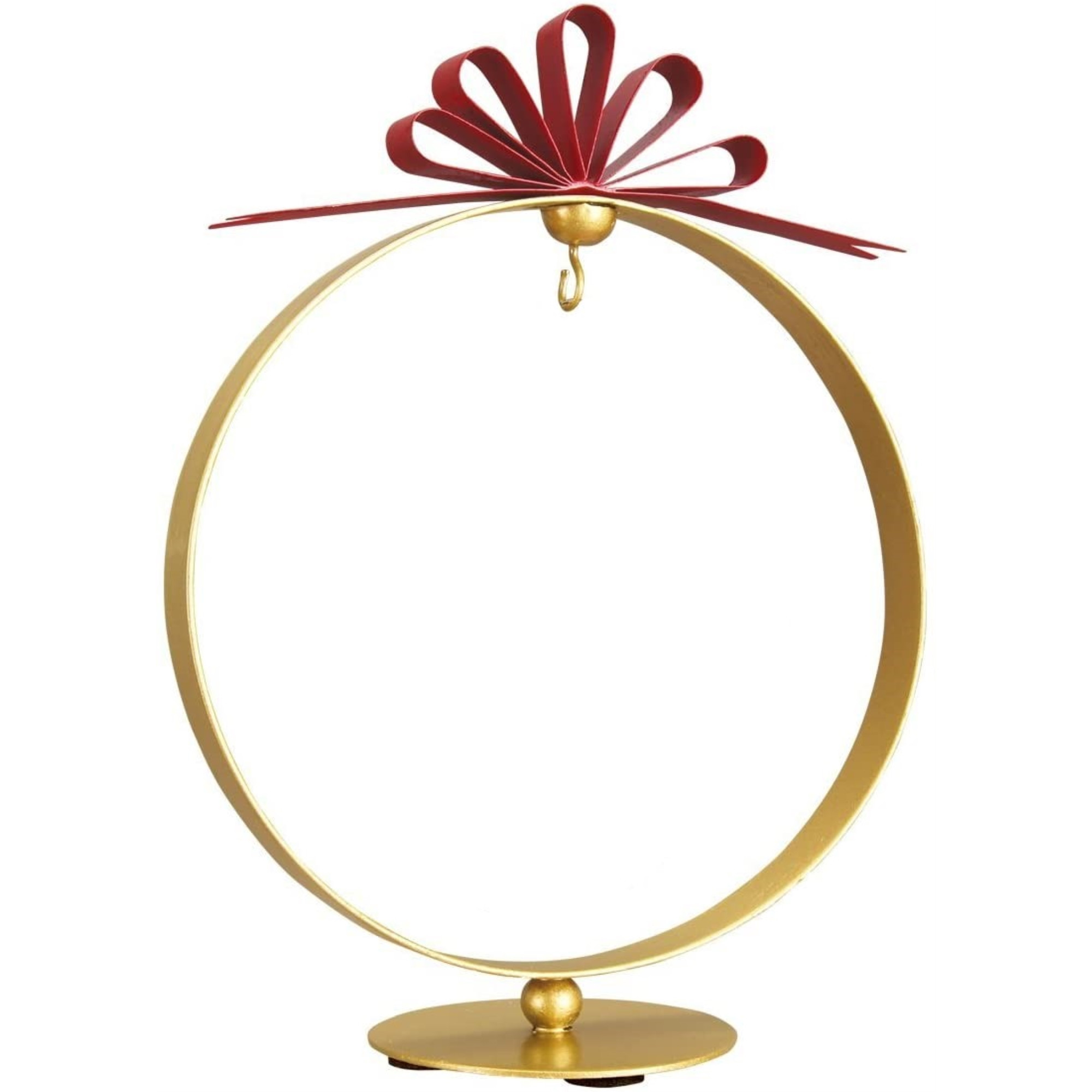Old World Metal Single Ornament Stand, Gold with Red Bow