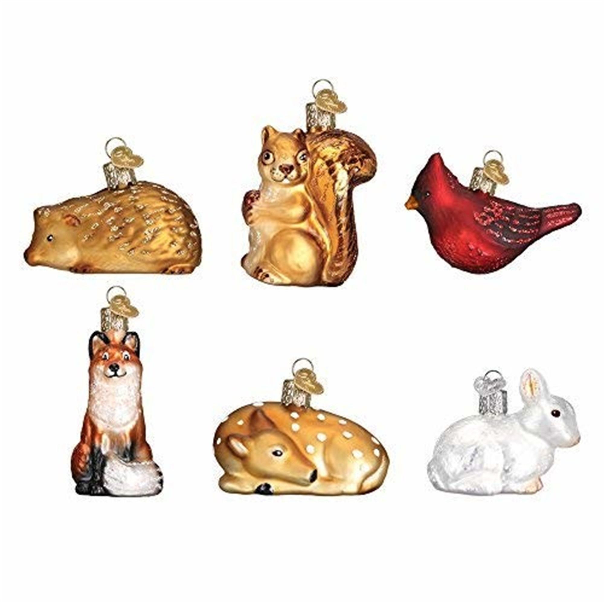Old World Christmas Blown Glass Ornament for Christmas Tree, Mini Woodland Animals (6-Piece Set)